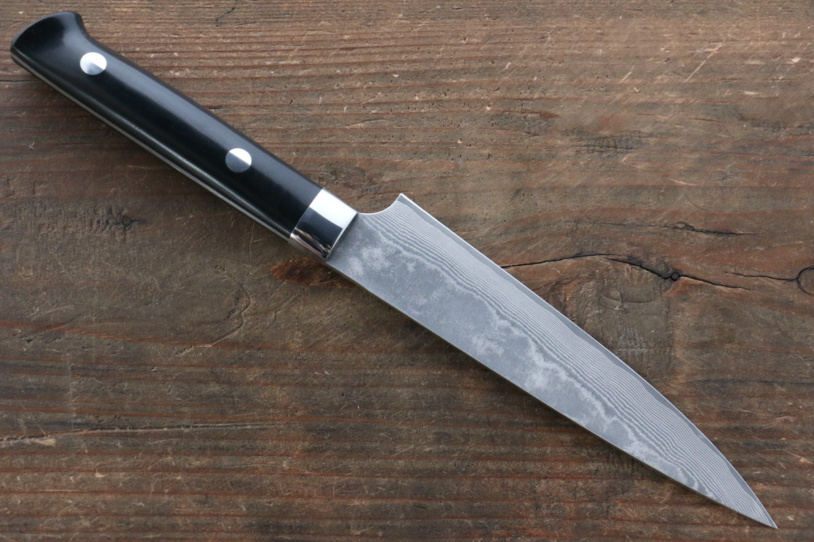 Takeshi Saji VG10 Black Damascus Petty-Utility 135mm Black Micarta Handle with Sheath - Seisuke Knife