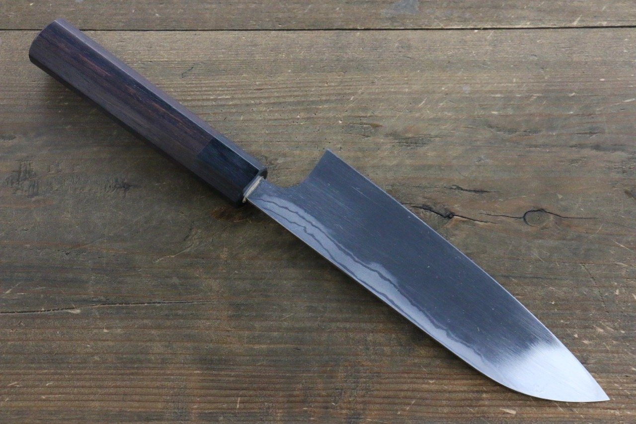 Seisuke Blue Steel No.2 Hammered Damascus Santoku 180mm Shitan Handle - Seisuke Knife