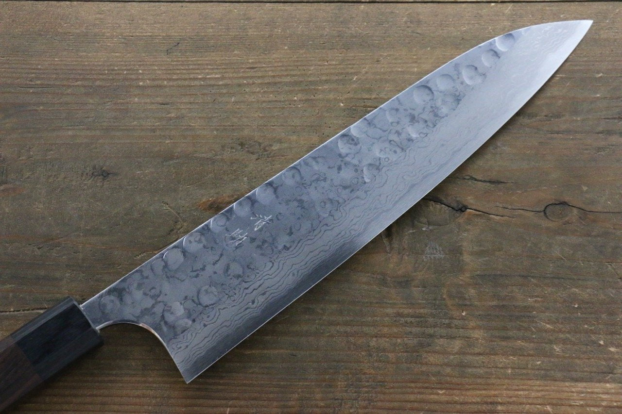 Seisuke Blue Steel No.2 Hammered Damascus Gyuto 240mm Shitan Handle - Seisuke Knife