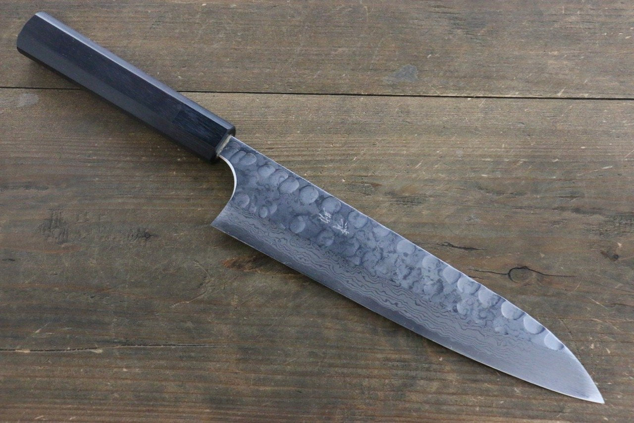 Seisuke Blue Steel No.2 Hammered Damascus Gyuto 210mm Shitan Handle - Seisuke Knife