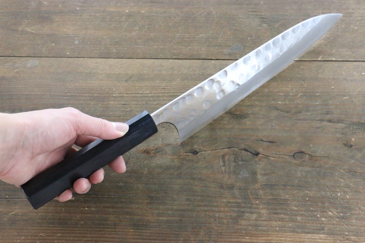 Seisuke Blue Steel No.2 Hammered Damascus Gyuto 210mm Shitan Handle - Seisuke Knife