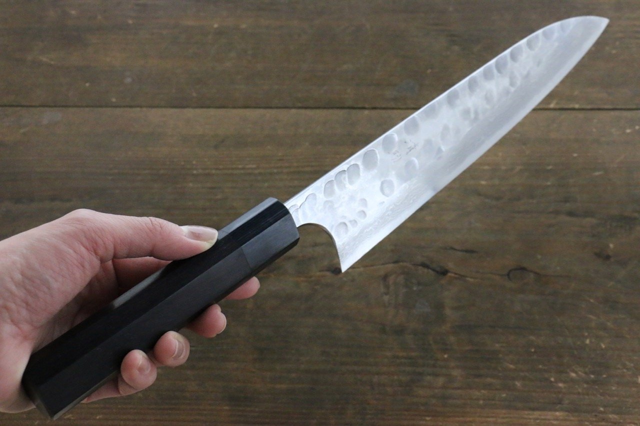 Seisuke Blue Steel No.2 Hammered Damascus Gyuto 210mm Shitan Handle - Seisuke Knife