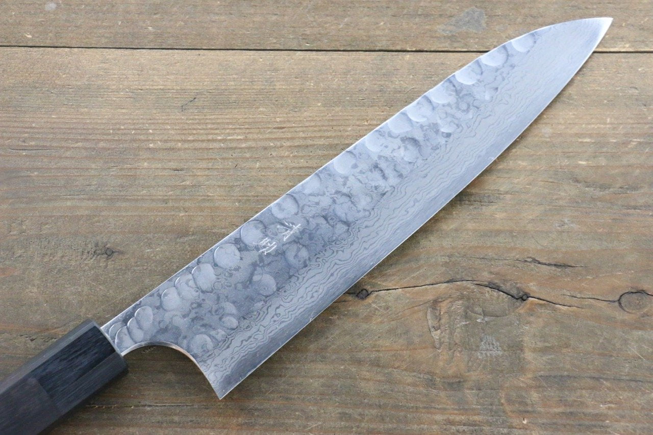 Seisuke Blue Steel No.2 Hammered Damascus Gyuto 210mm Shitan Handle - Seisuke Knife