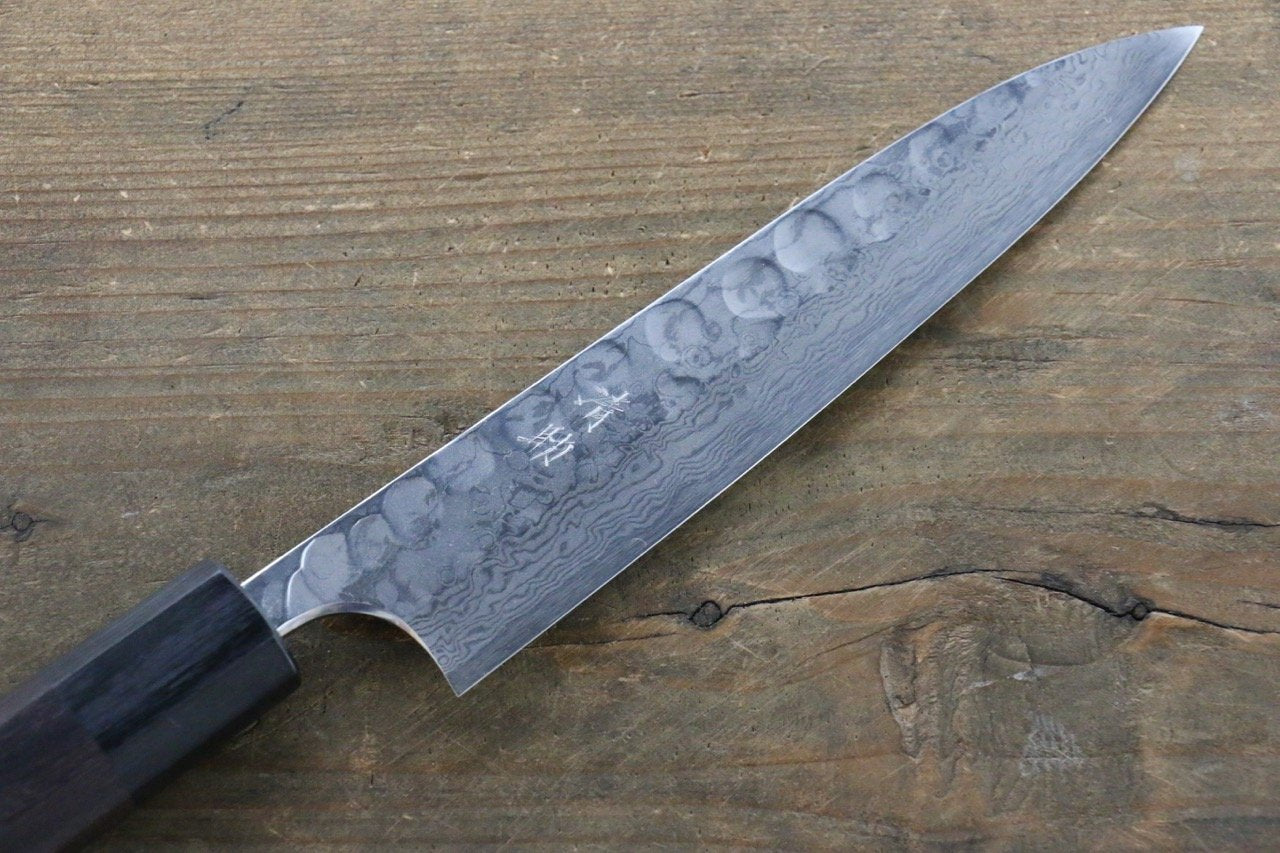 Seisuke Blue Steel No.2 Hammered Damascus Petty-Utility 150mm Shitan Handle - Seisuke Knife