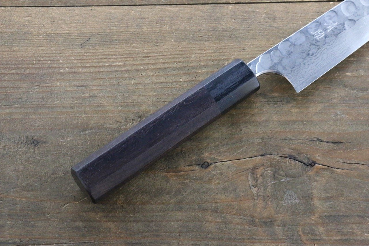 Seisuke Blue Steel No.2 Hammered Damascus Petty-Utility 150mm Shitan Handle - Seisuke Knife