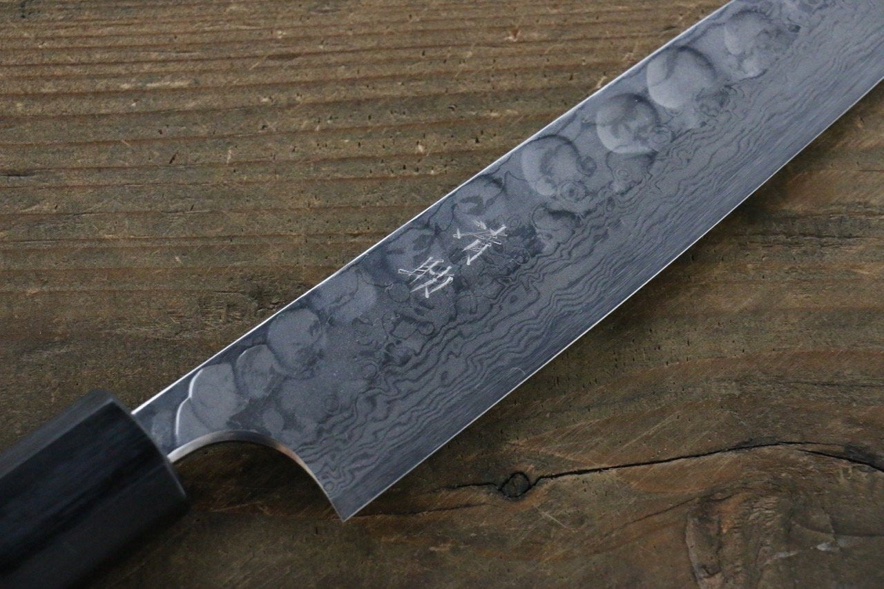 Seisuke Blue Steel No.2 Hammered Damascus Petty-Utility 150mm Shitan Handle - Seisuke Knife