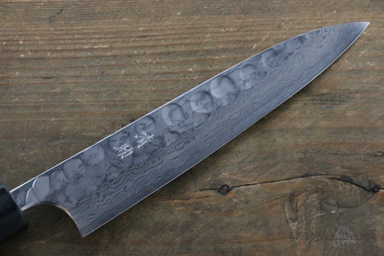 Seisuke Blue Steel No.2 Hammered Damascus Petty-Utility 150mm Shitan Handle - Seisuke Knife