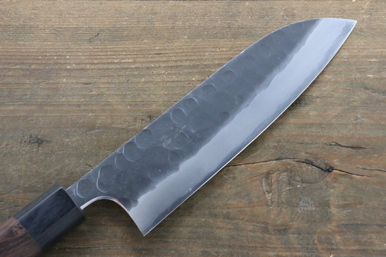Seisuke Blue Steel No.2 Hammered Kurouchi Santoku 165mm Shitan Handle - Seisuke Knife