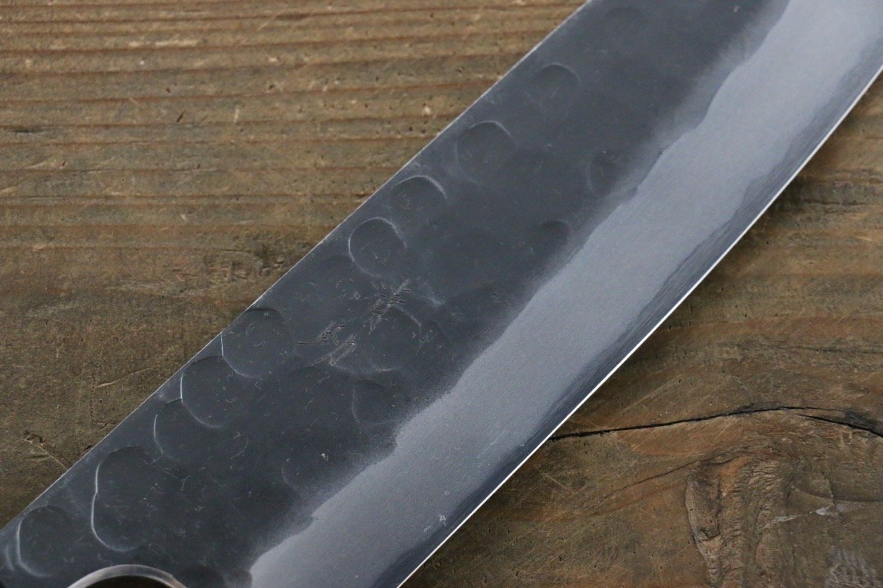 Seisuke Blue Steel No.2 Hammered Kurouchi Santoku 180mm Shitan Handle - Seisuke Knife