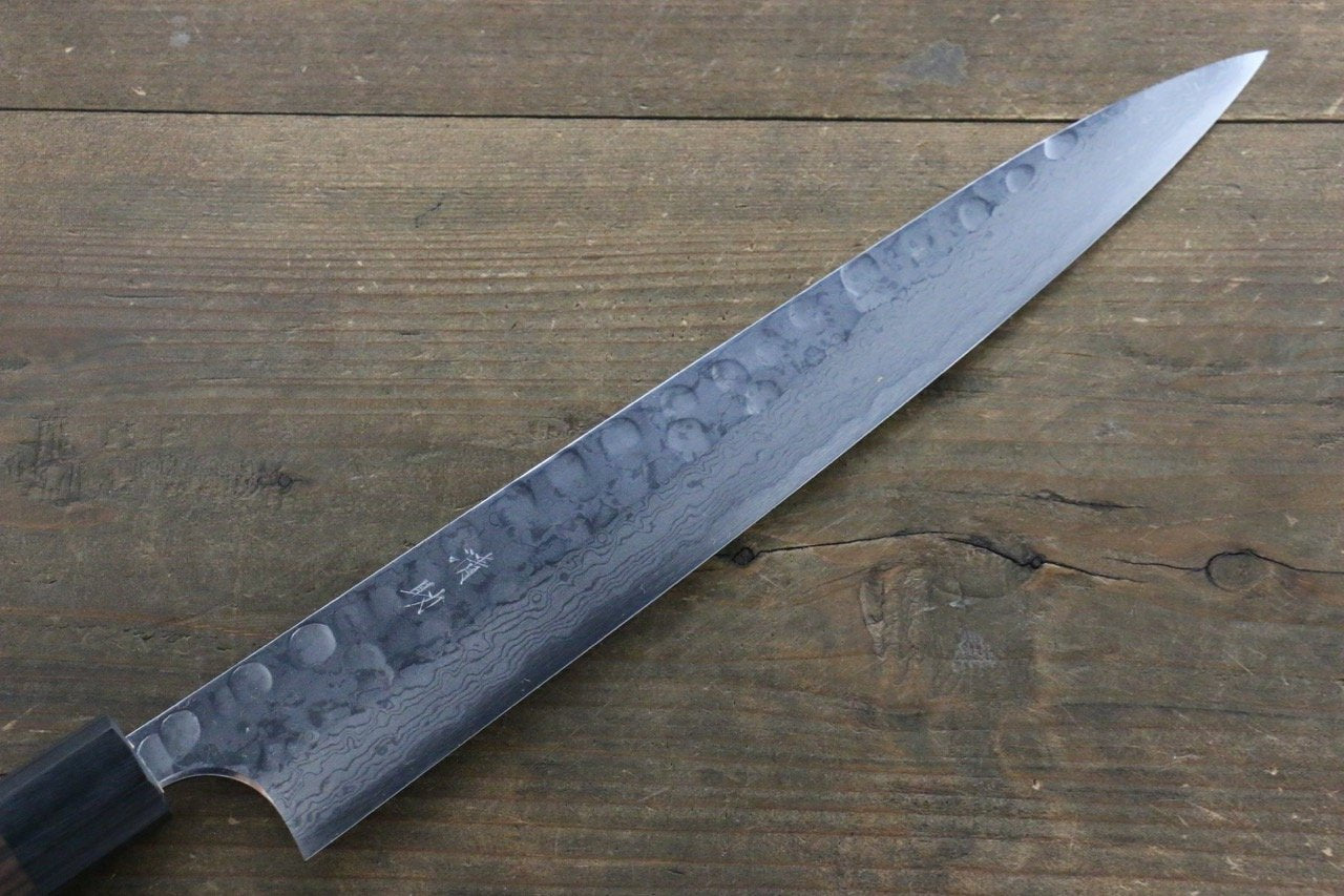 Seisuke Blue Steel No.2 Hammered Damascus Yanagiba 270mm Shitan Handle - Seisuke Knife