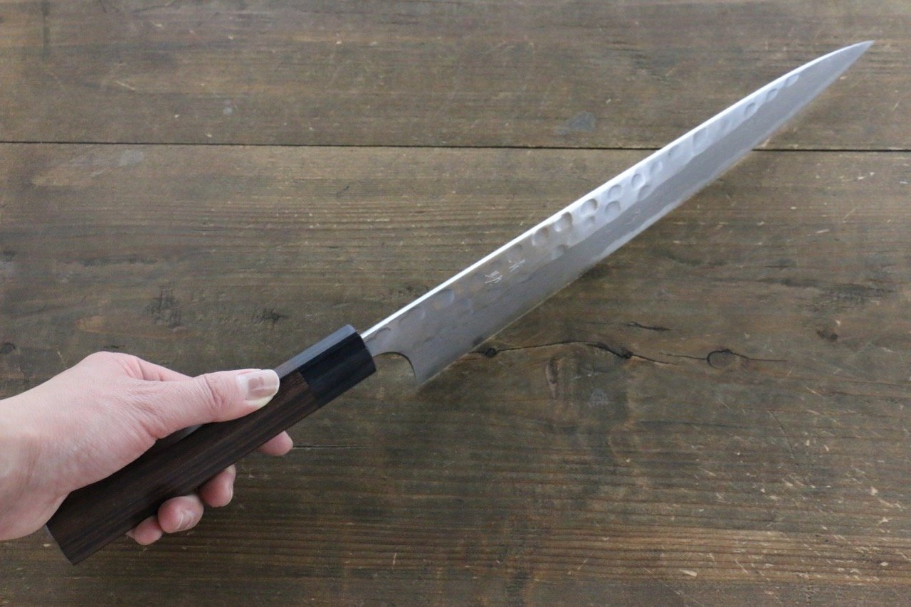 Seisuke Blue Steel No.2 Hammered Damascus Yanagiba 270mm Shitan Handle - Seisuke Knife