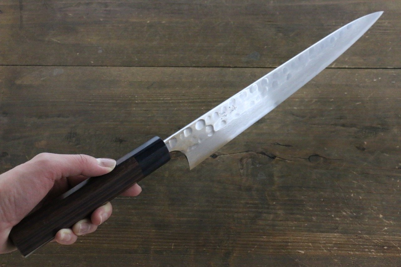Seisuke Blue Steel No.2 Hammered Damascus Yanagiba 270mm Shitan Handle - Seisuke Knife