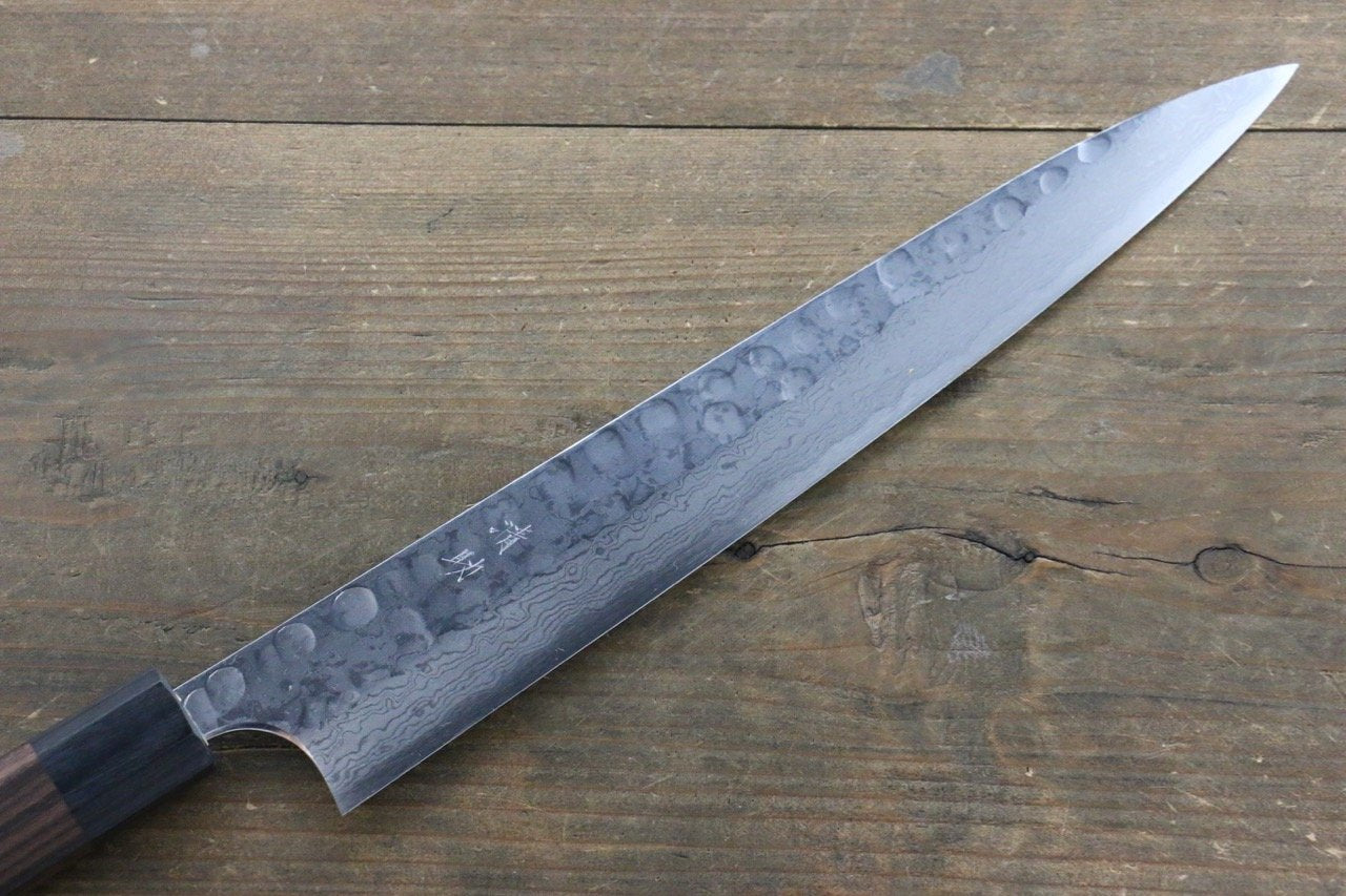 Seisuke Blue Steel No.2 Hammered Damascus Yanagiba 270mm Shitan Handle - Seisuke Knife