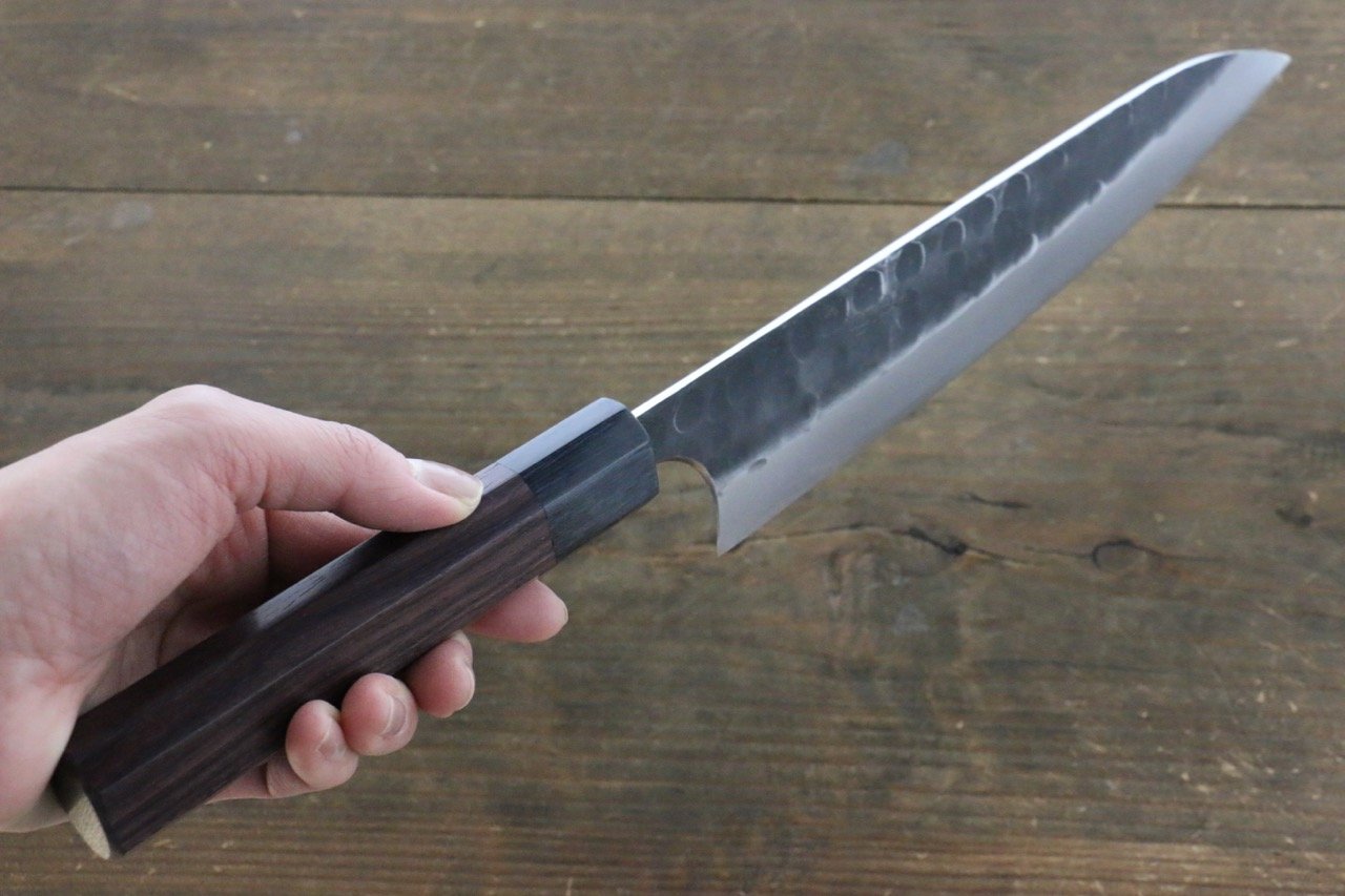 Seisuke Blue Steel No.2 Hammered Kurouchi Gyuto 210mm Shitan Handle - Seisuke Knife