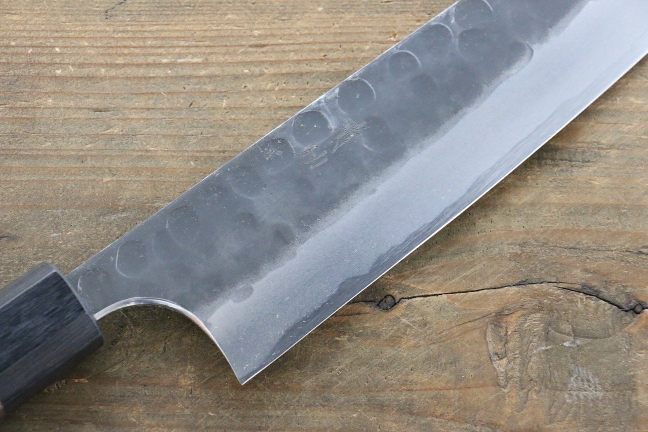 Seisuke Blue Steel No.2 Hammered Kurouchi Gyuto 210mm Shitan Handle - Seisuke Knife