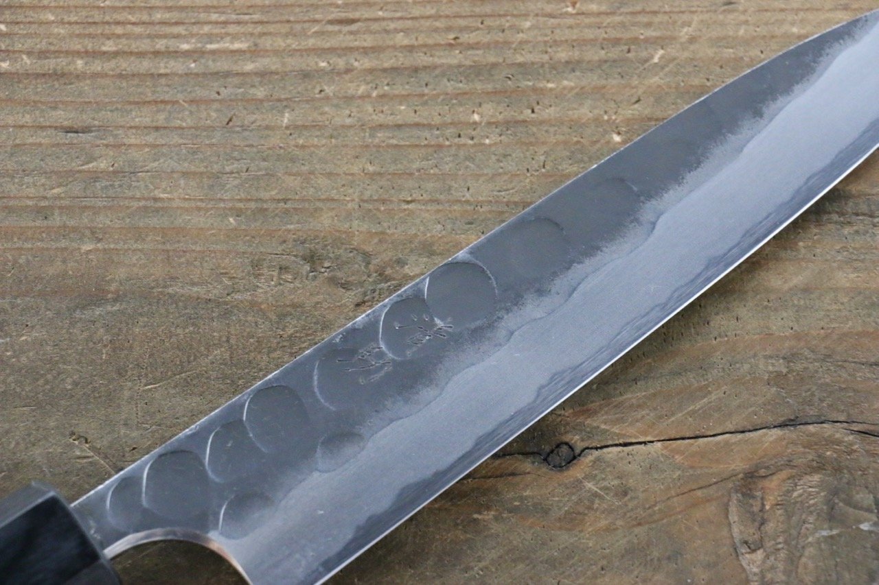 Seisuke Blue Steel No.2 Hammered Kurouchi Petty-Utility 150mm Shitan Handle - Seisuke Knife