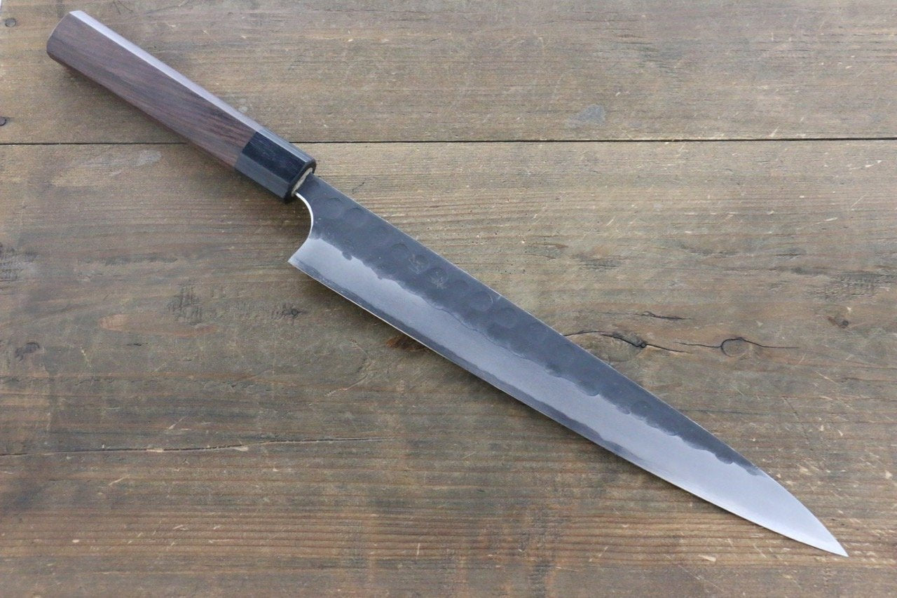 Seisuke Blue Steel No.2 Hammered Kurouchi Yanagiba 270mm Shitan Handle - Seisuke Knife