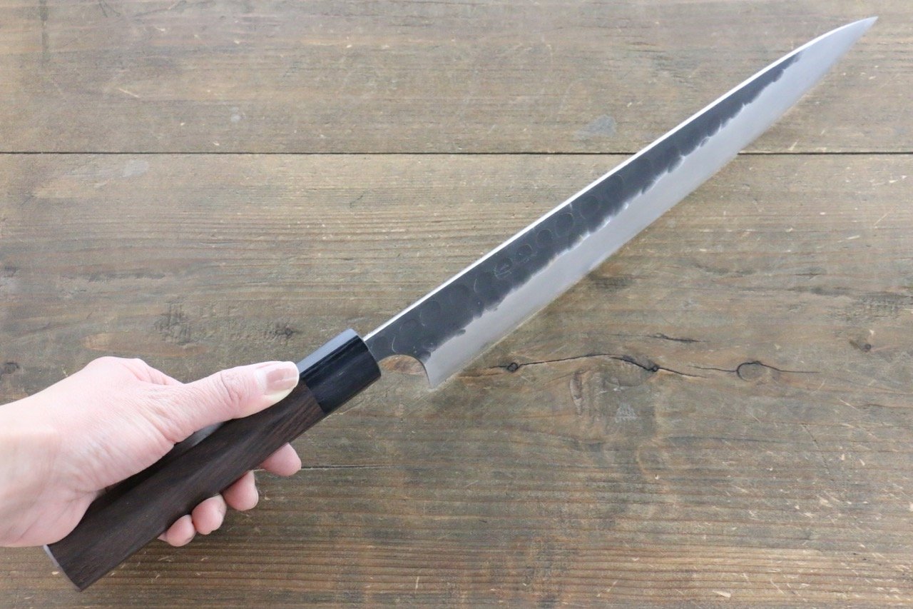 Seisuke Blue Steel No.2 Hammered Kurouchi Yanagiba 270mm Shitan Handle - Seisuke Knife