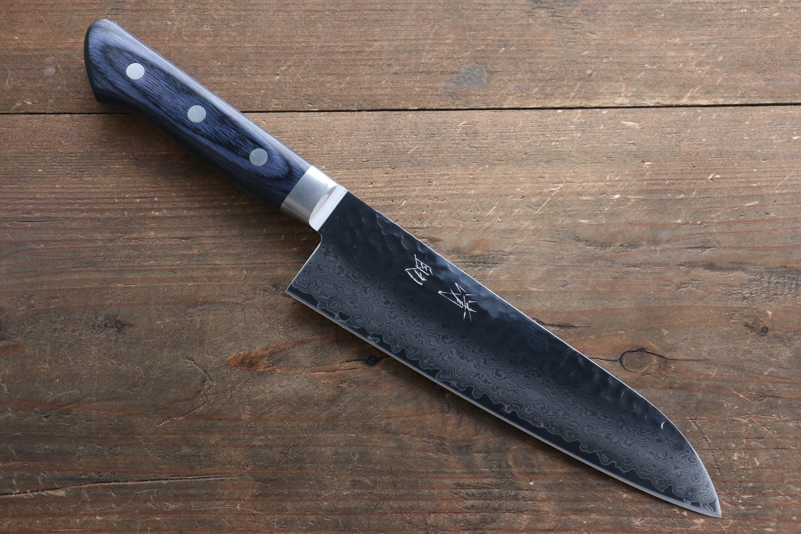 Seisuke Seiun VG10 33 Layer Damascus Santoku 180mm Blue Pakka wood Handle with Sheath - Seisuke Knife