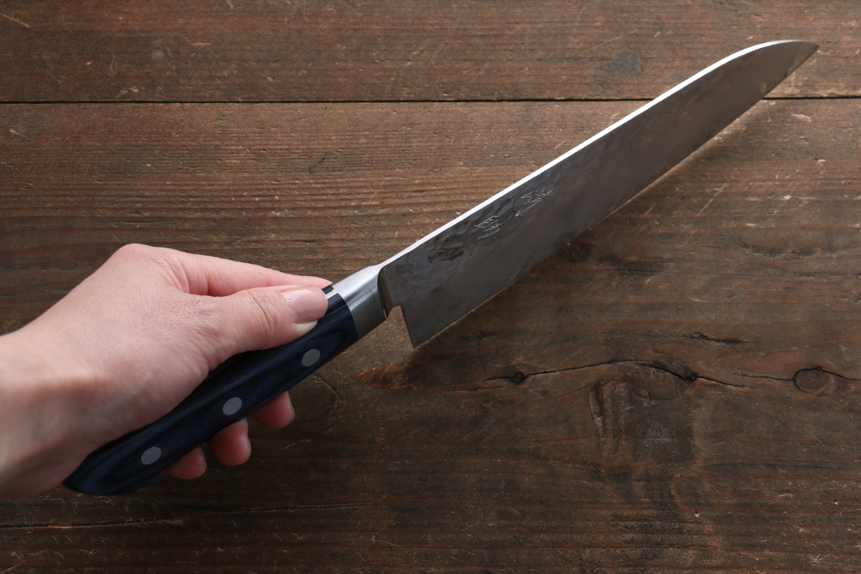 Seisuke Seiun VG10 33 Layer Damascus Santoku 180mm Blue Pakka wood Handle with Sheath - Seisuke Knife