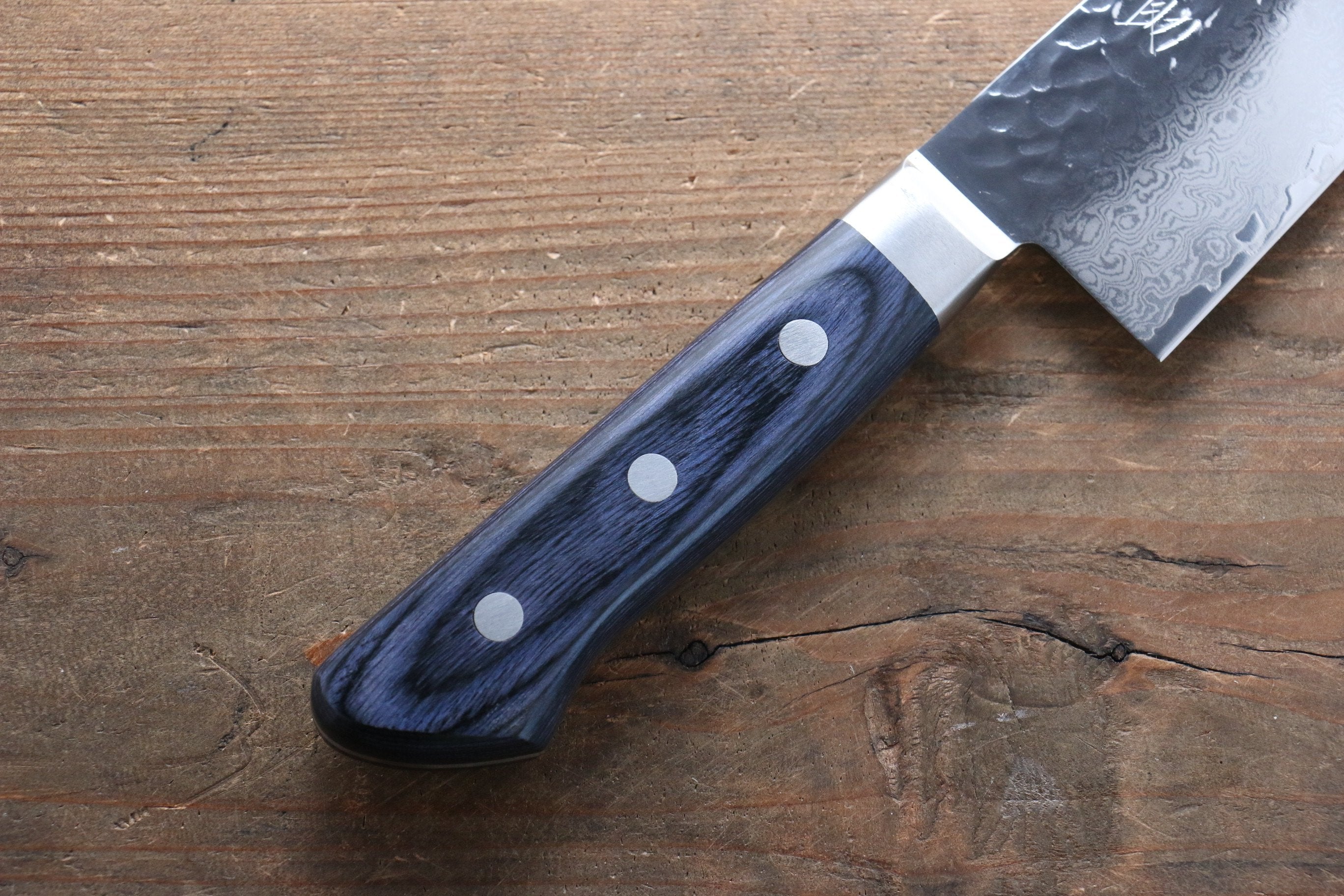 Seisuke Seiun VG10 33 Layer Damascus Santoku 180mm Blue Pakka wood Handle with Sheath - Seisuke Knife