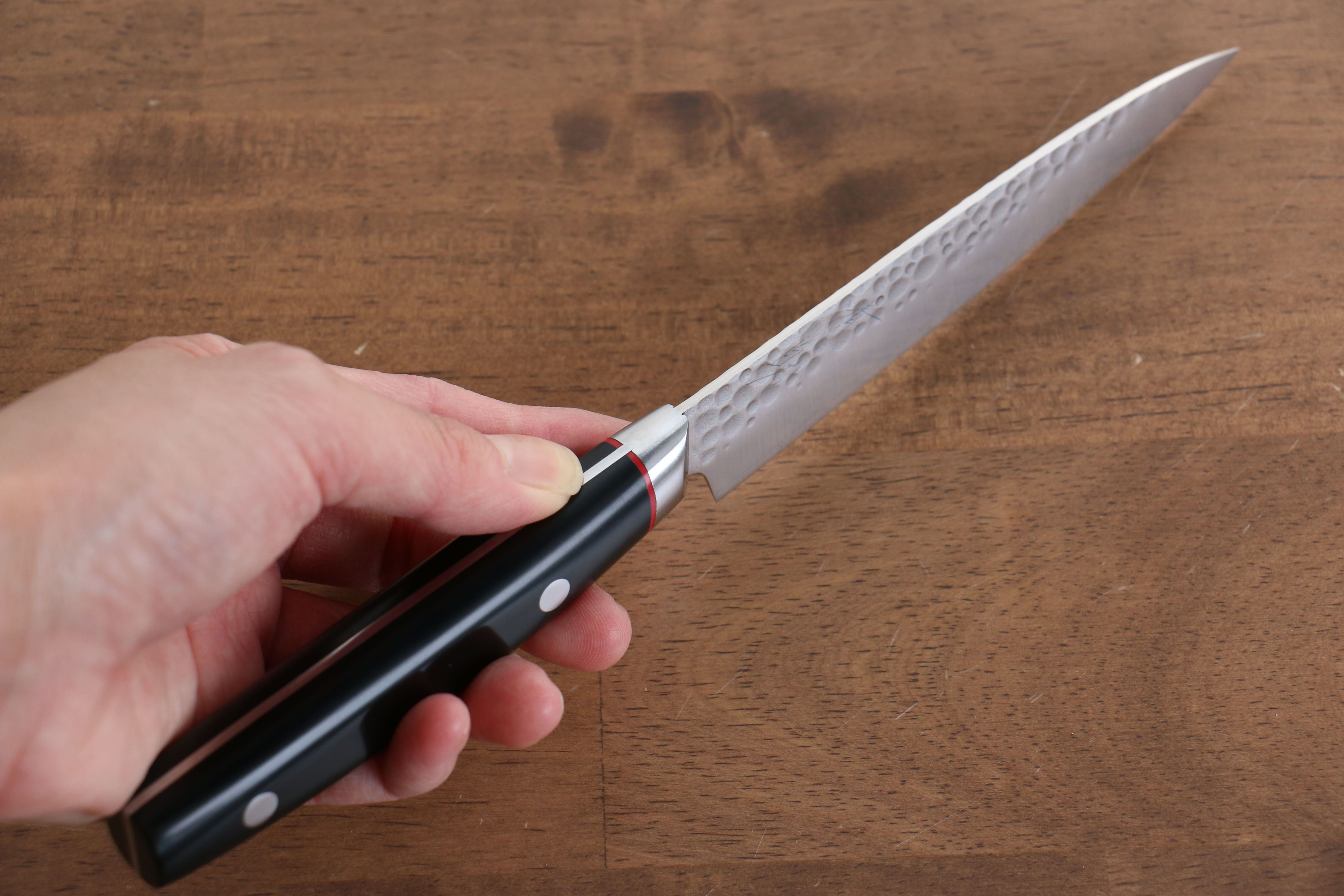 Seisuke PRO-J VG10 Hammered Petty-Utility 120mm Black Micarta Handle - Seisuke Knife