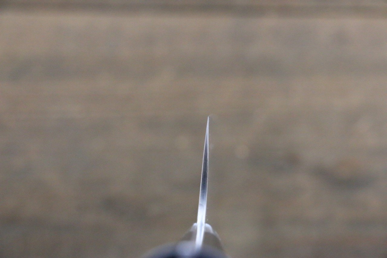 Takeshi Saji Blue Steel No.2 Colored Damascus Santoku 180mm Black Micarta Handle - Seisuke Knife