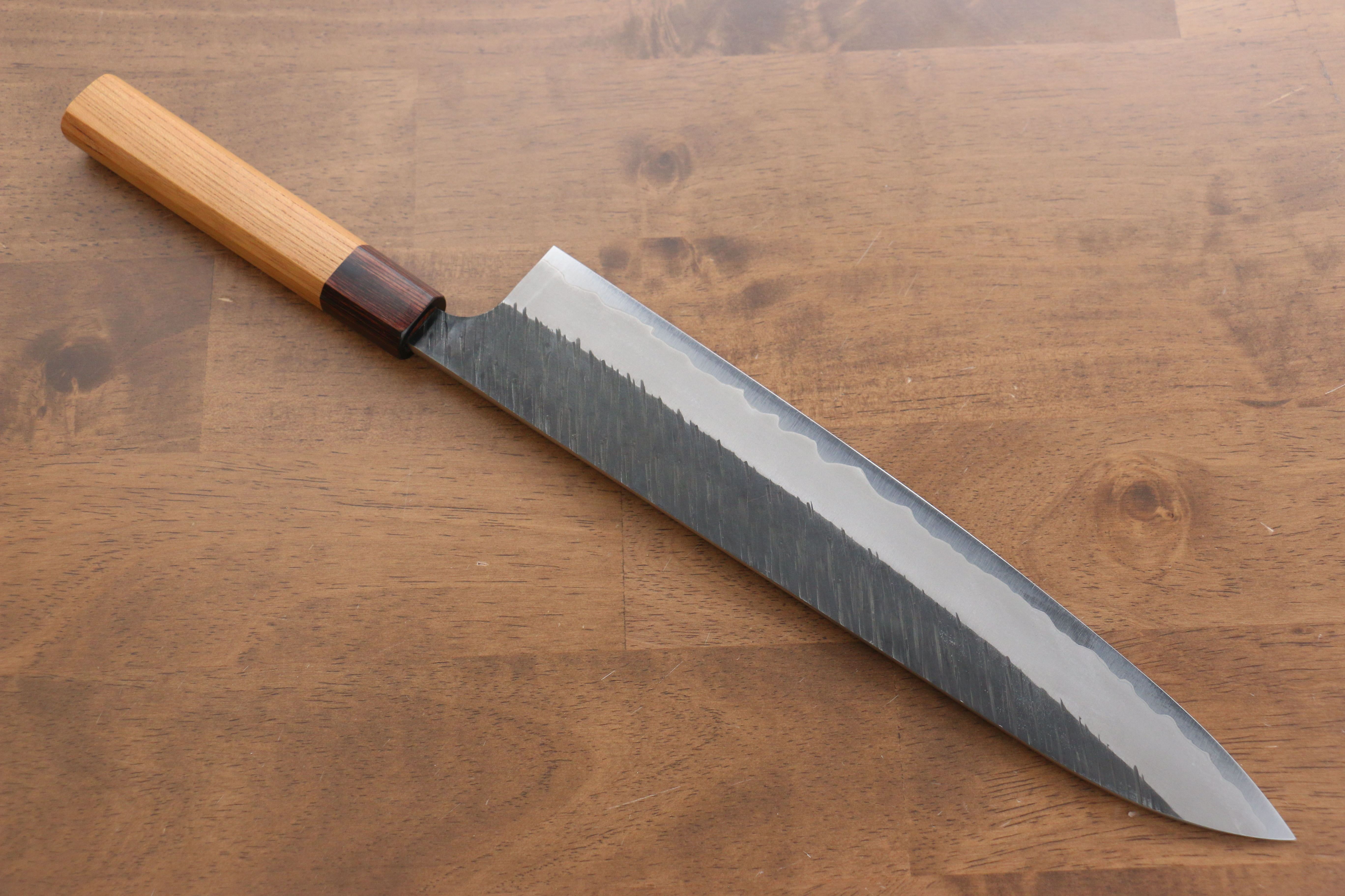 Yu Kurosaki Fujin Blue Super Hammered Gyuto 270mm Keyaki Elm Handle - Seisuke Knife