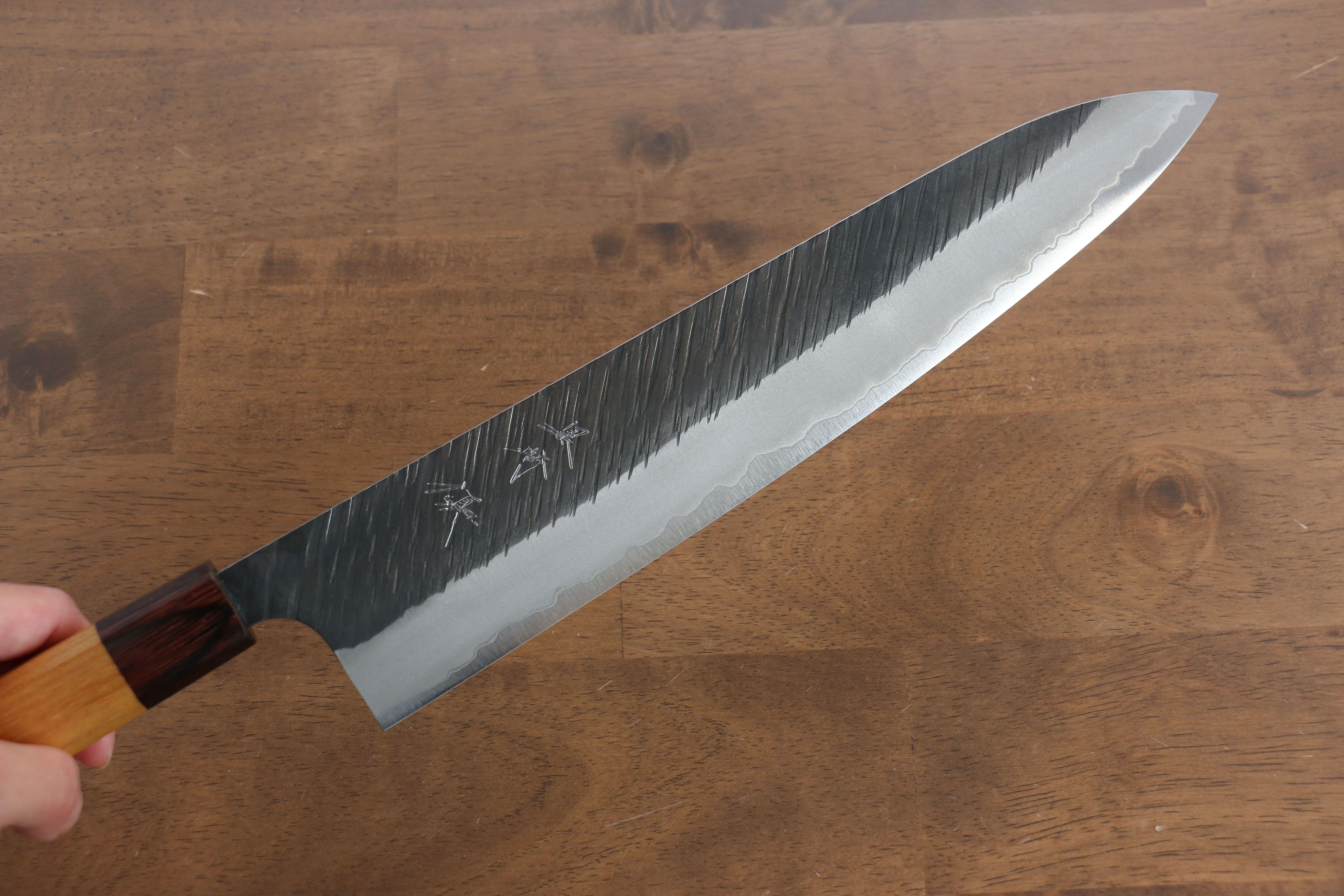Yu Kurosaki Fujin Blue Super Hammered Gyuto 270mm Keyaki Elm Handle - Seisuke Knife