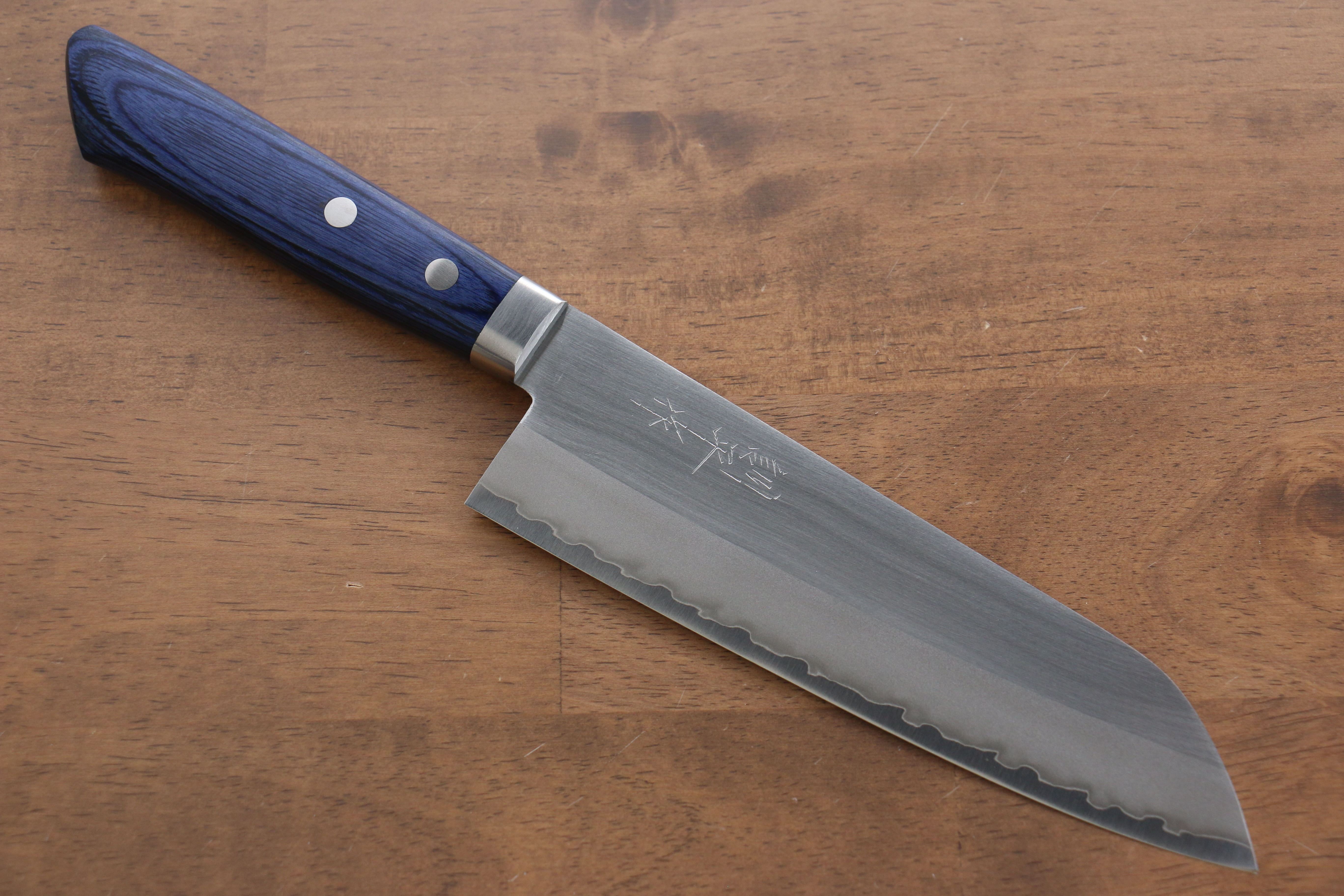 Kunihira VG1 Migaki Finished Santoku 170mm Blue Pakka wood Handle - Seisuke Knife