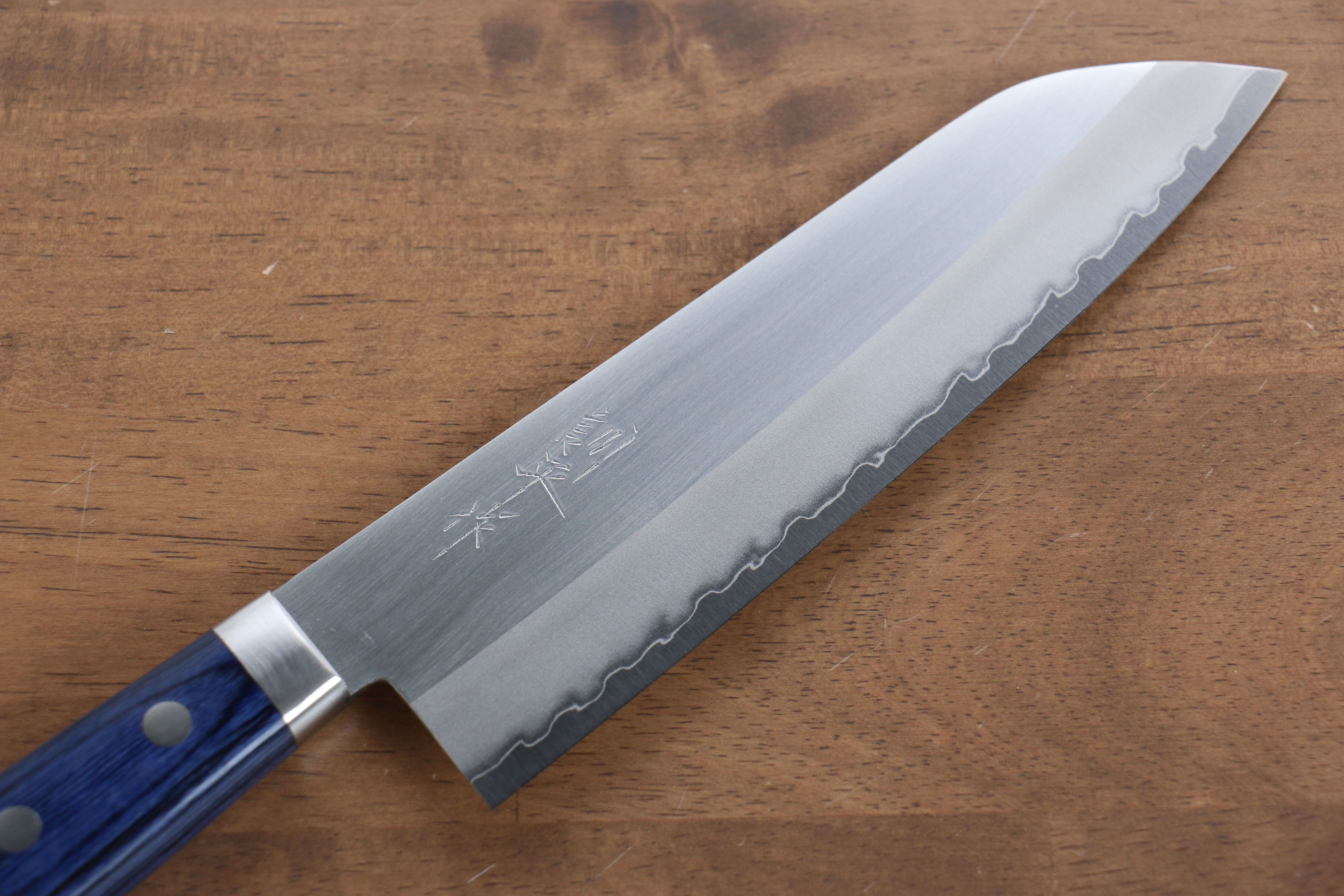 Kunihira VG1 Migaki Finished Santoku 170mm Blue Pakka wood Handle - Seisuke Knife