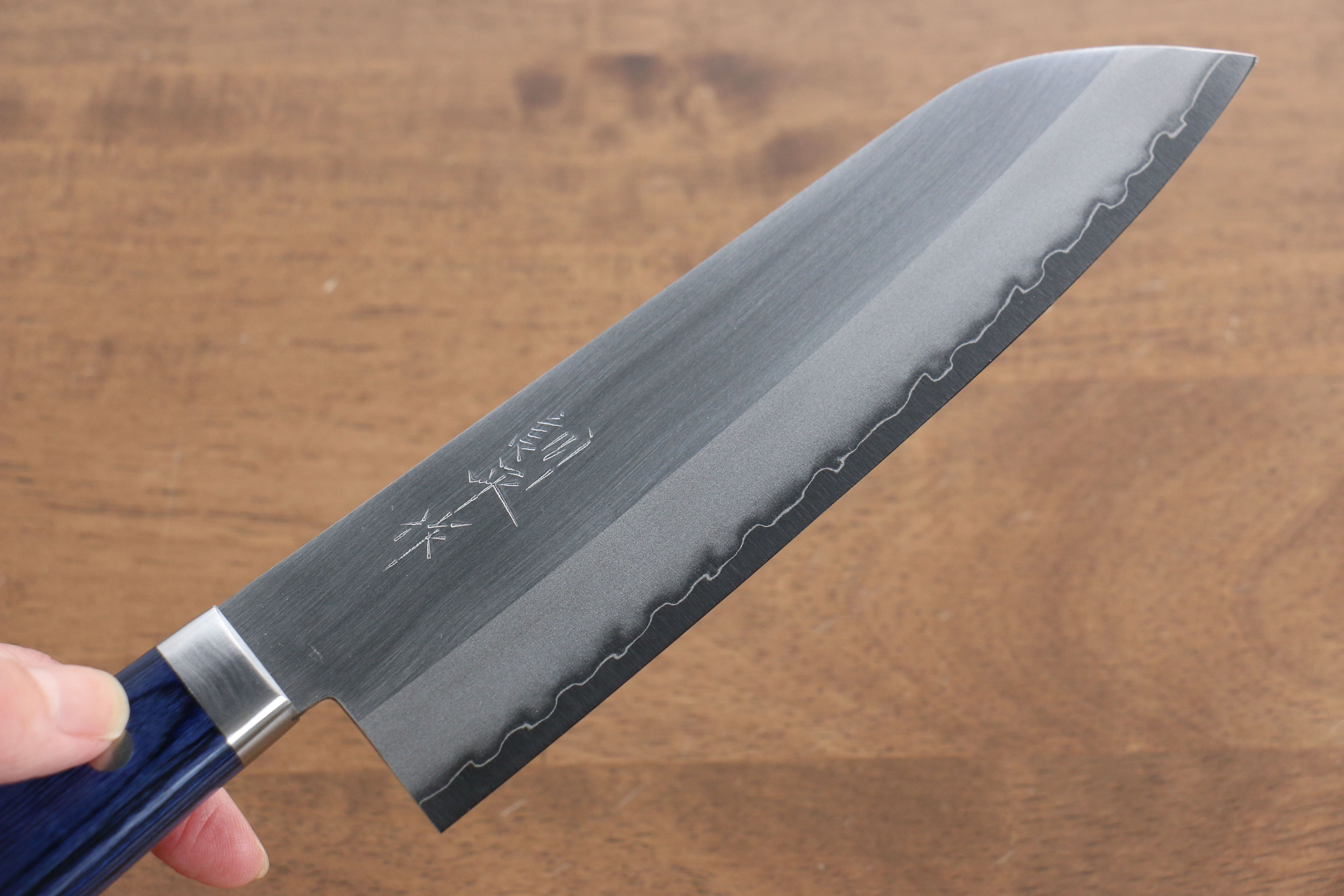 Kunihira VG1 Migaki Finished Santoku 170mm Blue Pakka wood Handle - Seisuke Knife