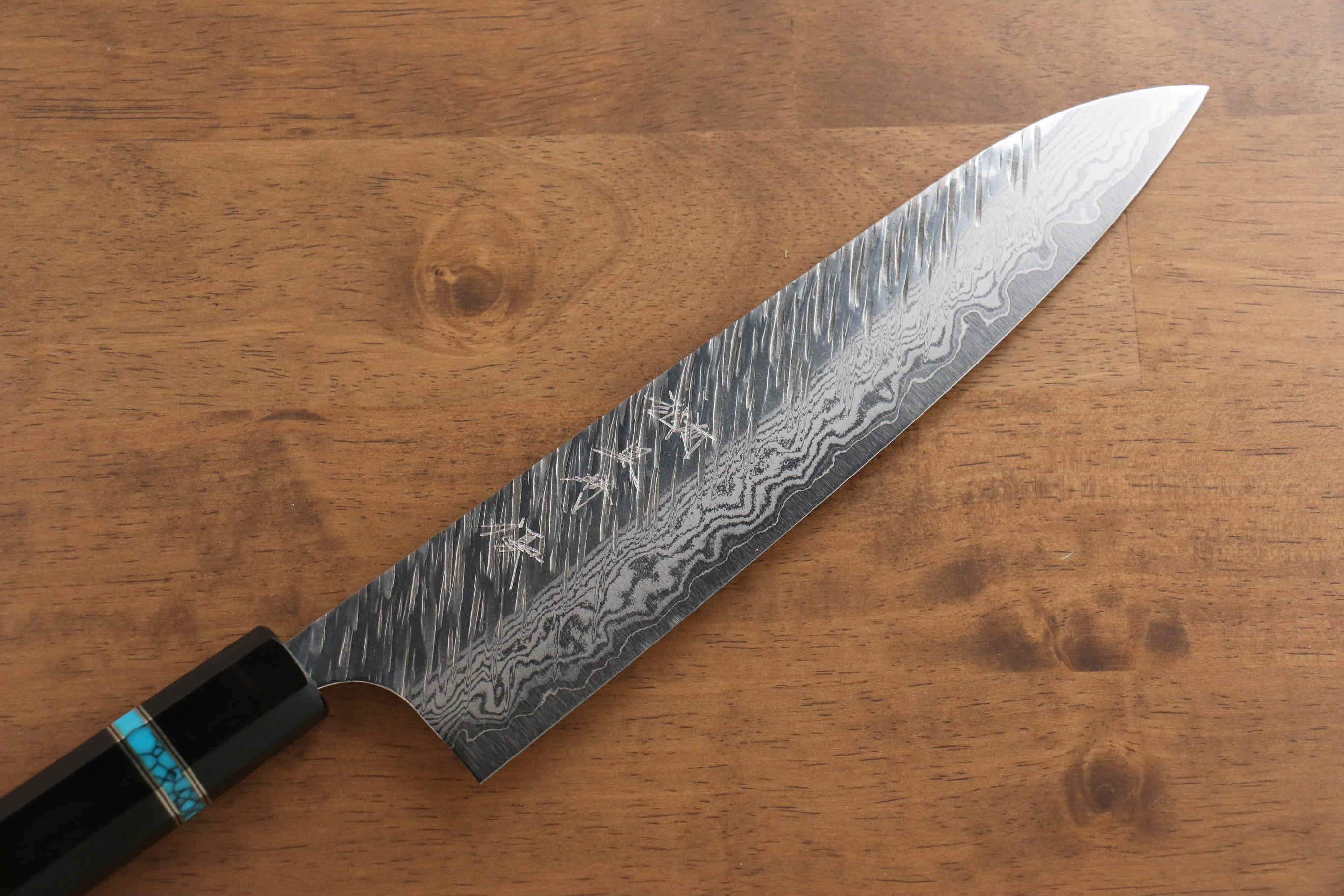 Yu Kurosaki Fujin VG10 Hammered Gyuto 240mm Ebony Wood(With Turquoise Ring) Handle - Seisuke Knife
