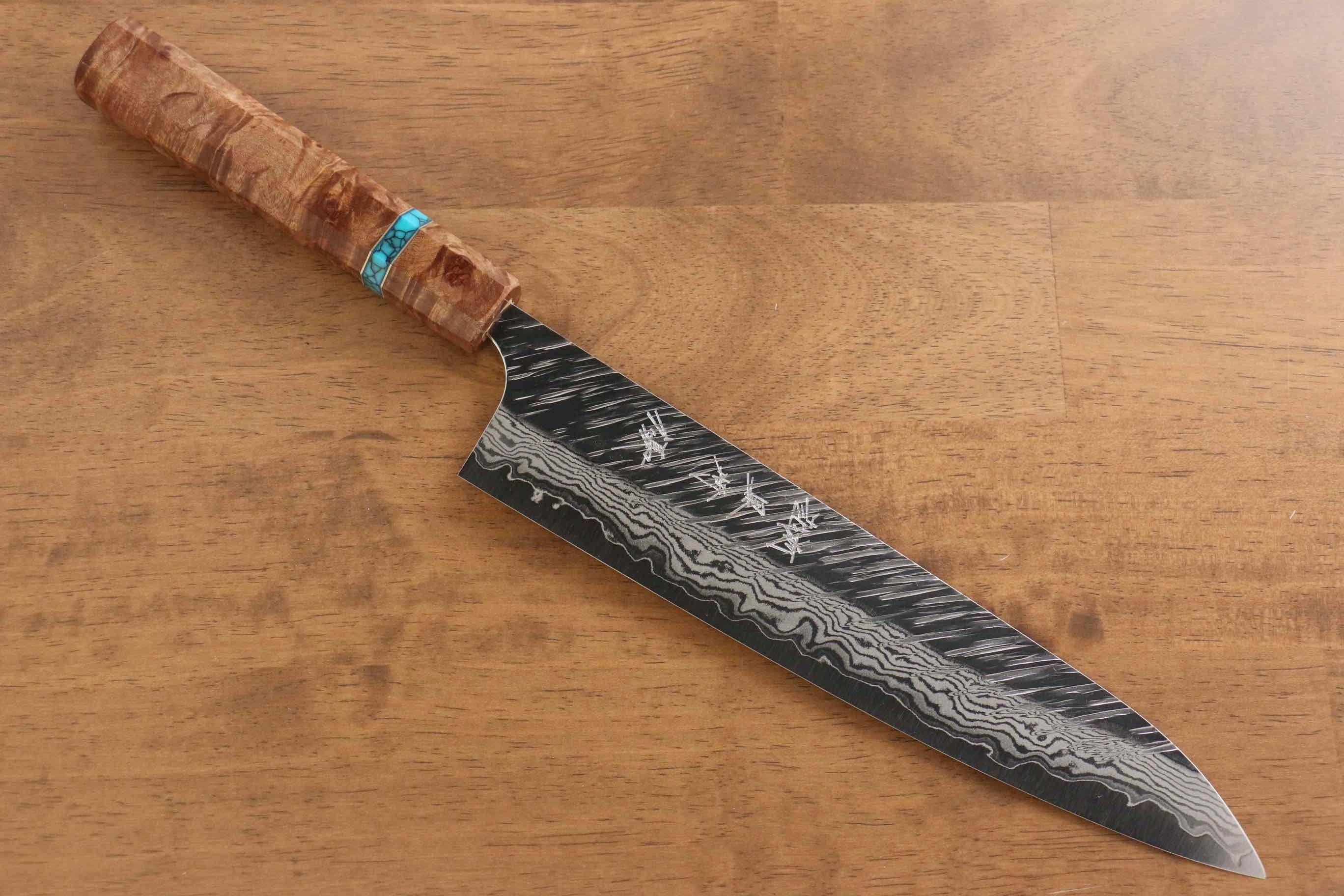 Yu Kurosaki Fujin VG10 Hammered Gyuto 240mm Maple(With turquoise ring Mokume) Handle - Seisuke Knife