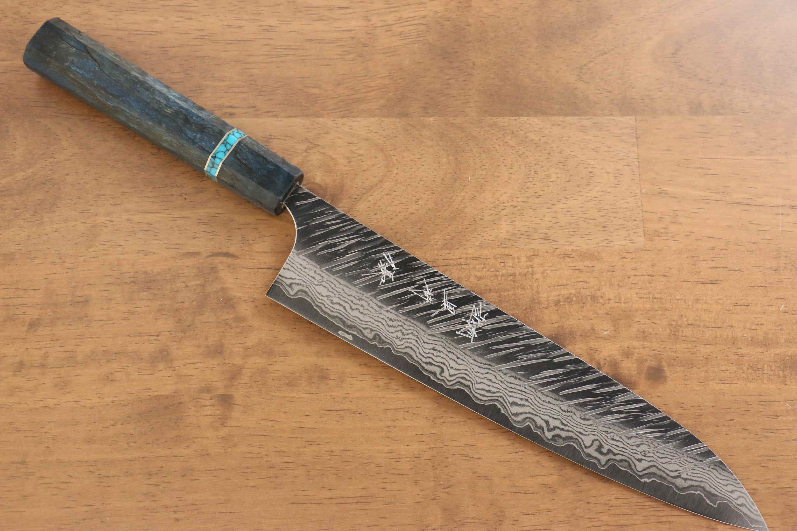 Yu Kurosaki Fujin VG10 Hammered Gyuto 240mm Maple(With turquoise ring Blue) Handle - Seisuke Knife