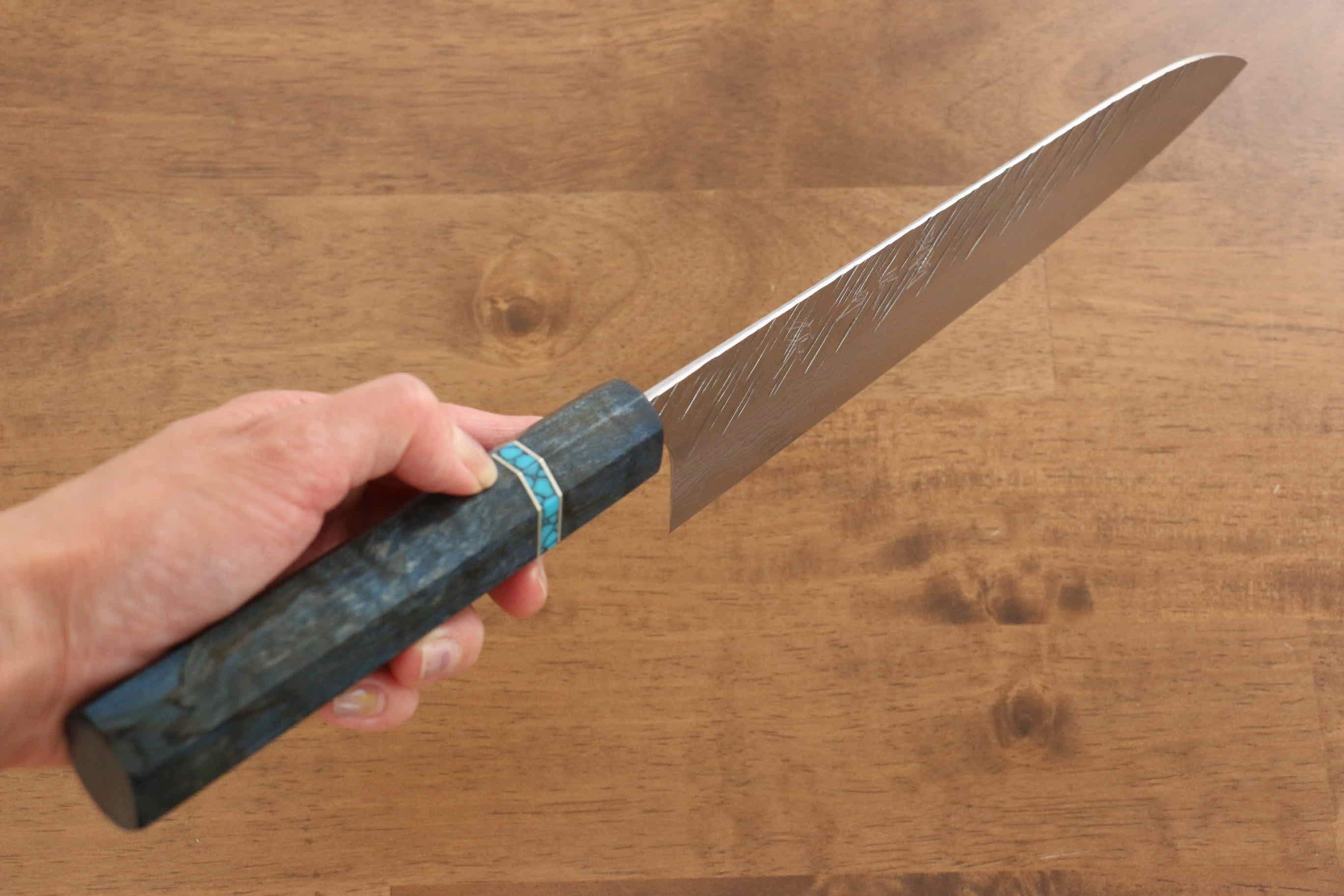 Yu Kurosaki Fujin VG10 Hammered Gyuto 240mm Maple(With turquoise ring Blue) Handle - Seisuke Knife