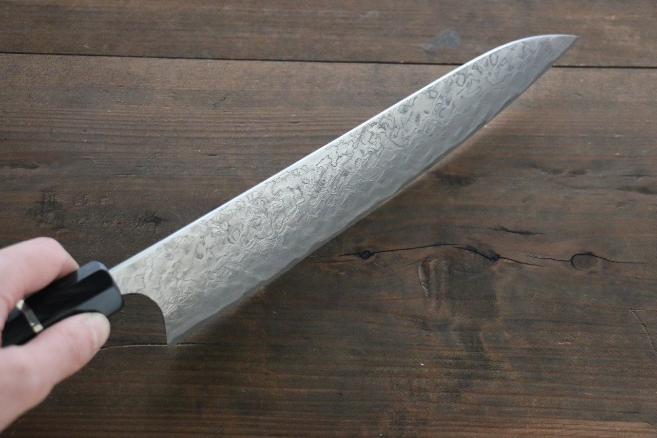 Takeshi Saji SG2 Diamond Finish Damascus Gyuto 240mm Ebony Wood Handle - Seisuke Knife
