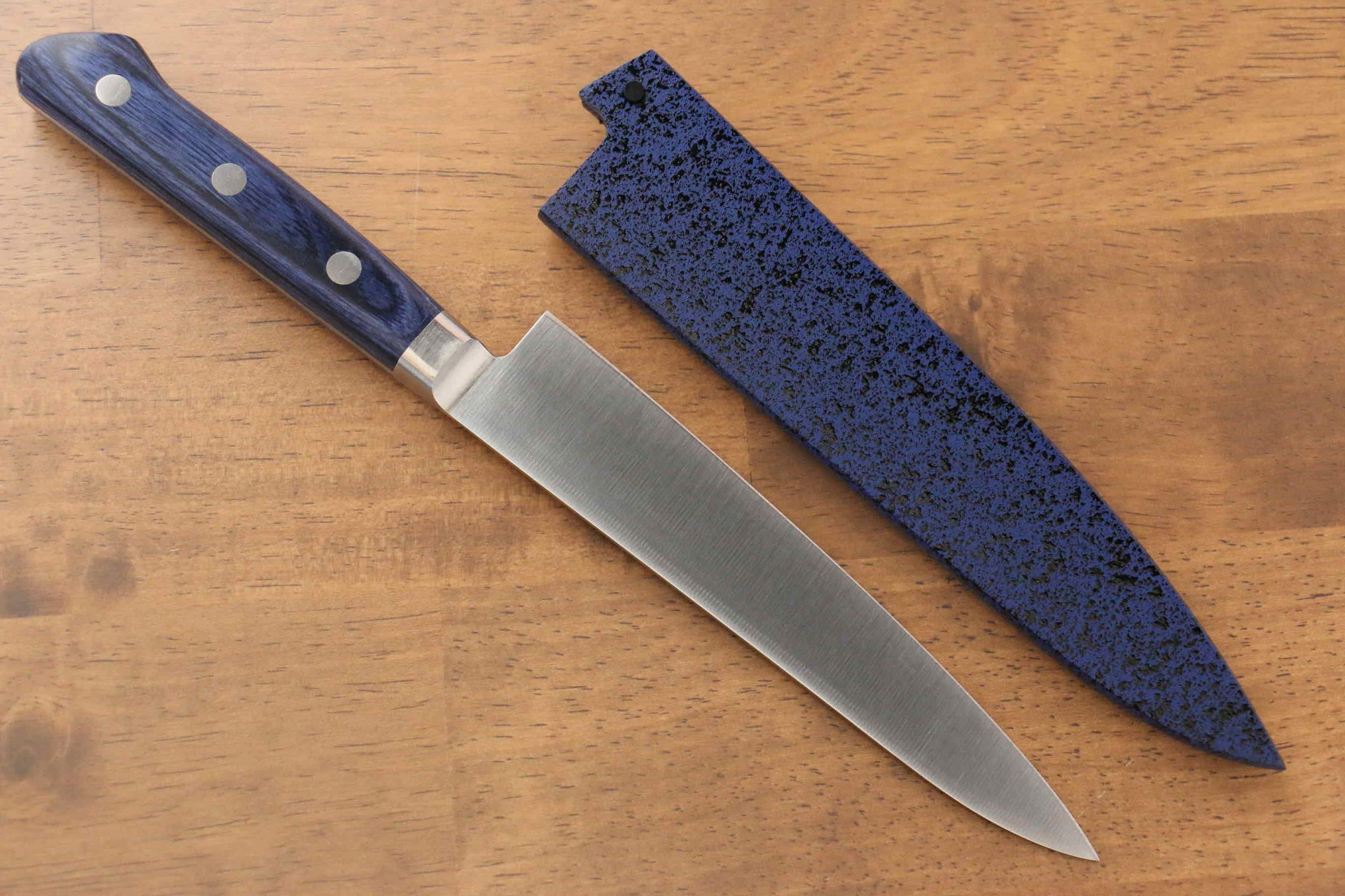 Seisuke Seiten Molybdenum Petty-Utility 150mm Blue Pakkawood Handle with Sheath - Seisuke Knife