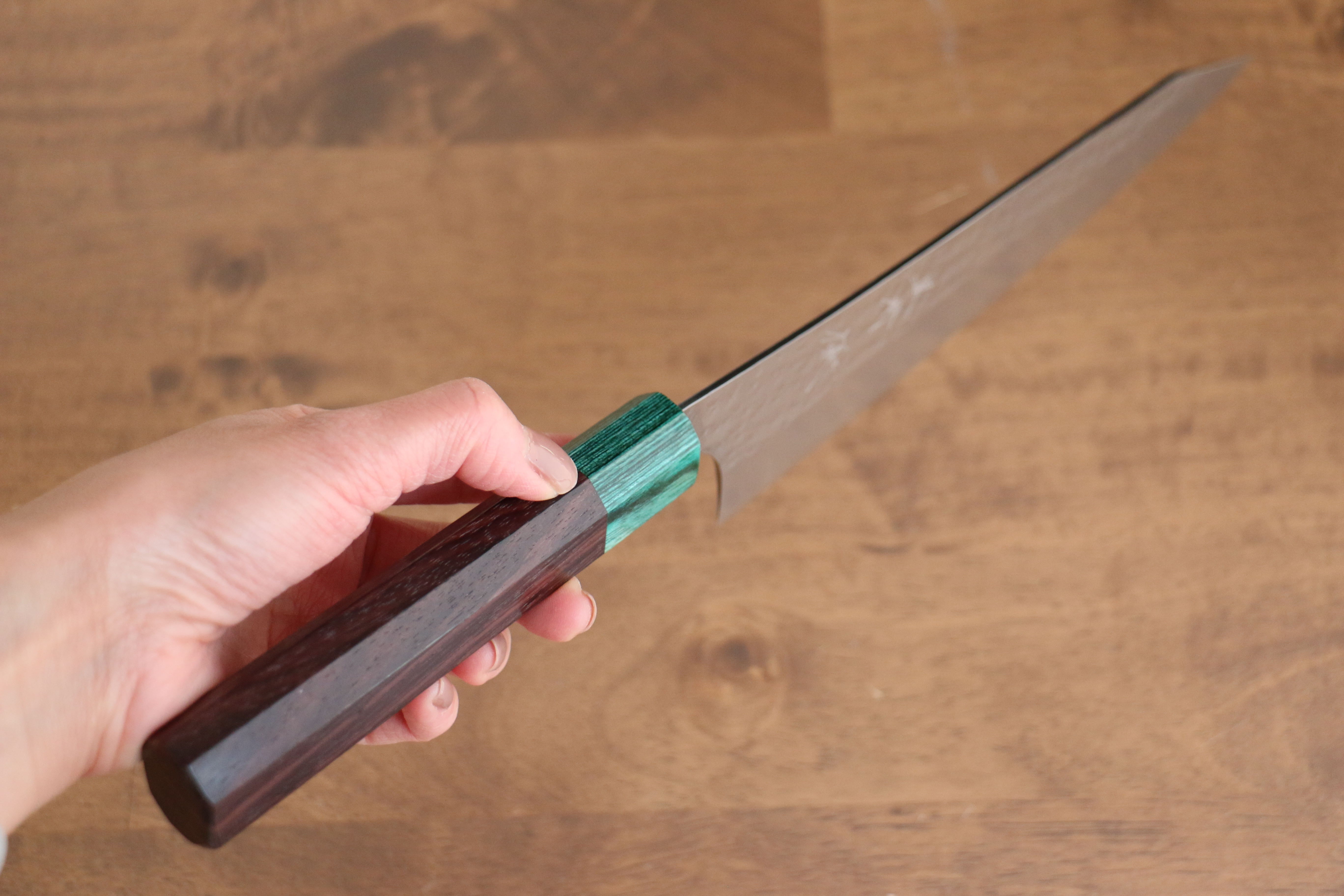 Yu Kurosaki Senko Ei SG2 Hammered Gyuto 210mm Rosewood (ferrule: Green Pakka wood) Handle - Seisuke Knife