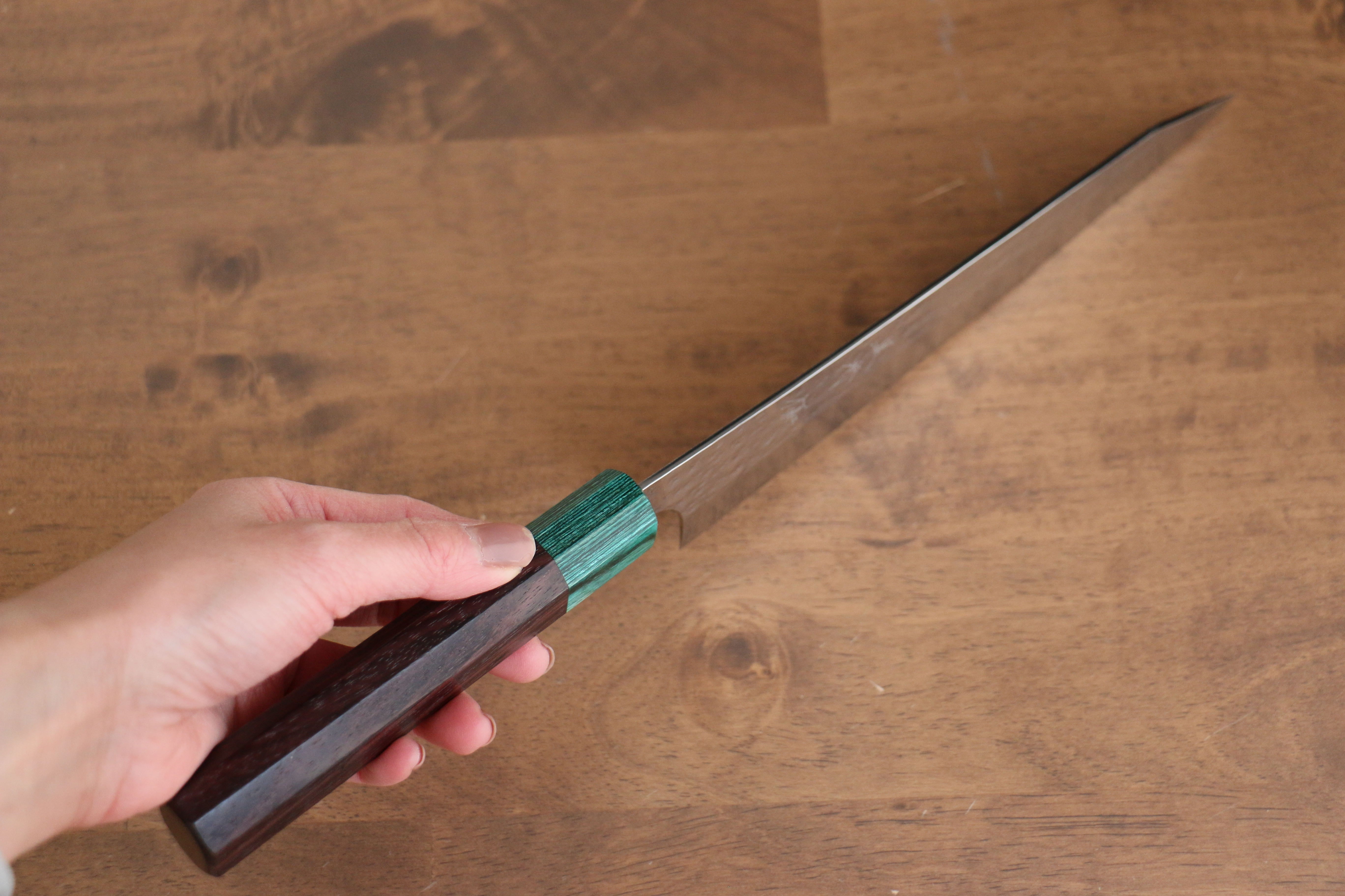 Yu Kurosaki Senko Ei SG2 Hammered Gyuto 210mm Rosewood (ferrule: Green Pakka wood) Handle - Seisuke Knife