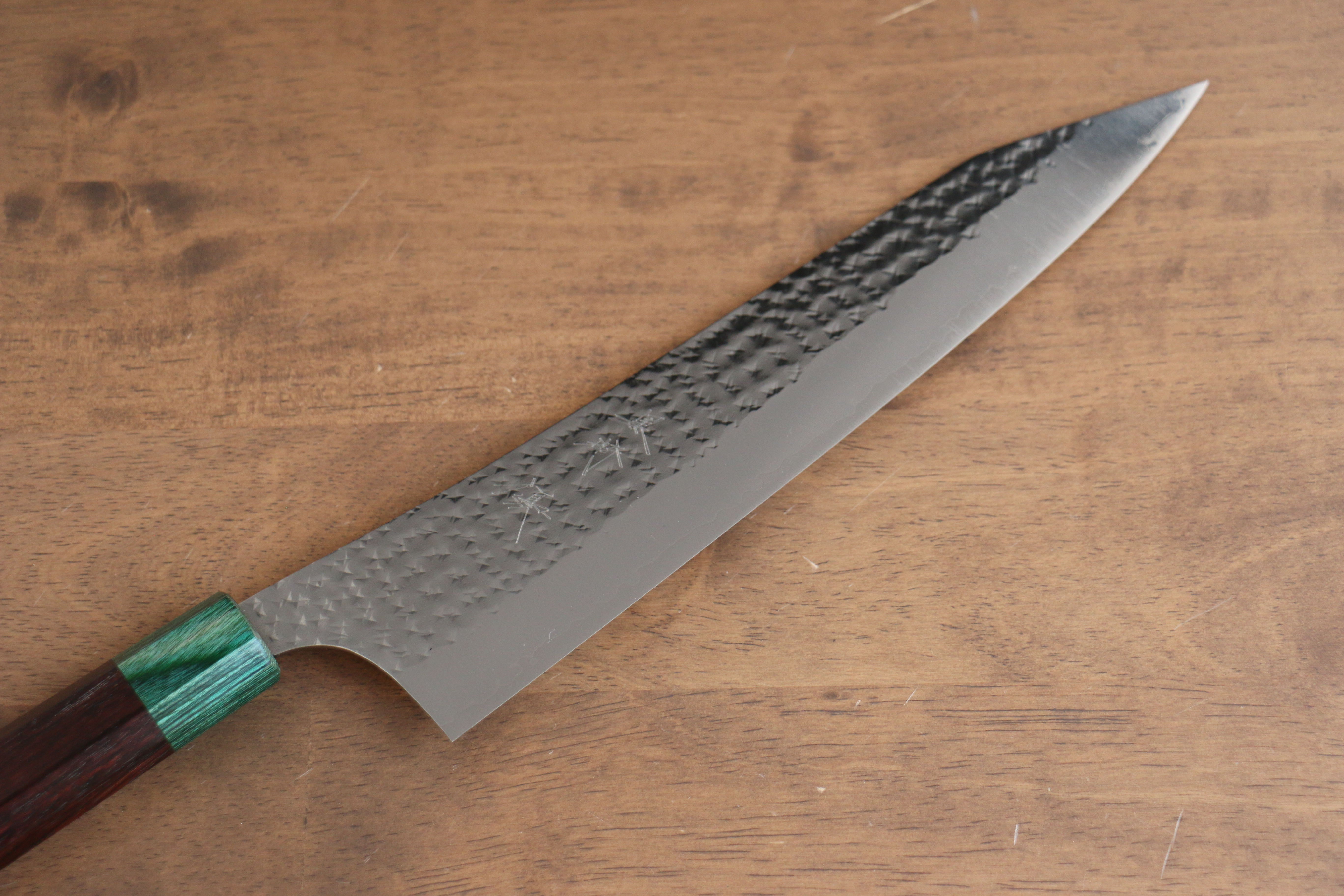 Yu Kurosaki Senko Ei SG2 Hammered Gyuto 240mm Shitan Handle (Green) - Seisuke Knife