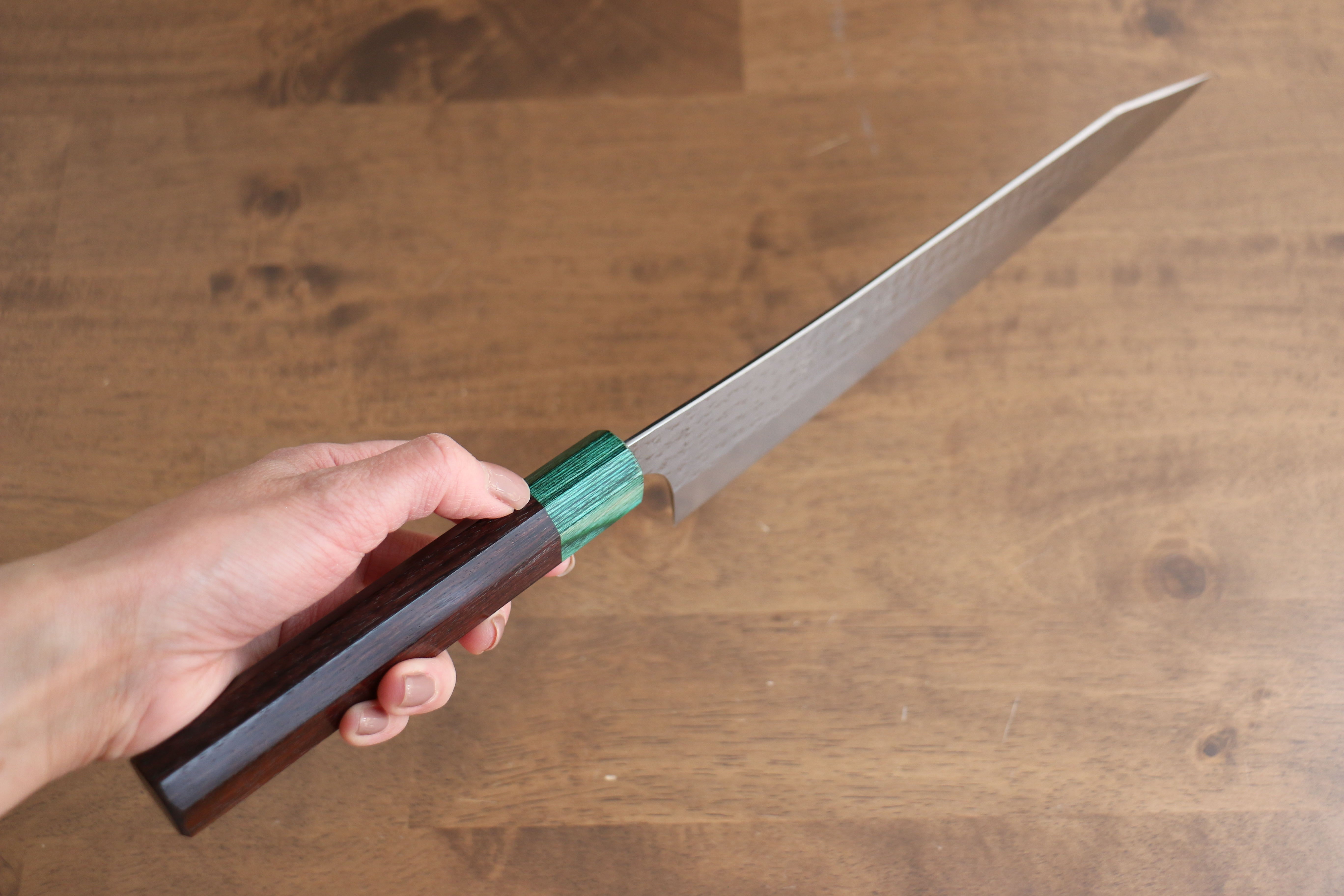 Yu Kurosaki Senko Ei SG2 Hammered Gyuto 240mm Shitan Handle (Green) - Seisuke Knife