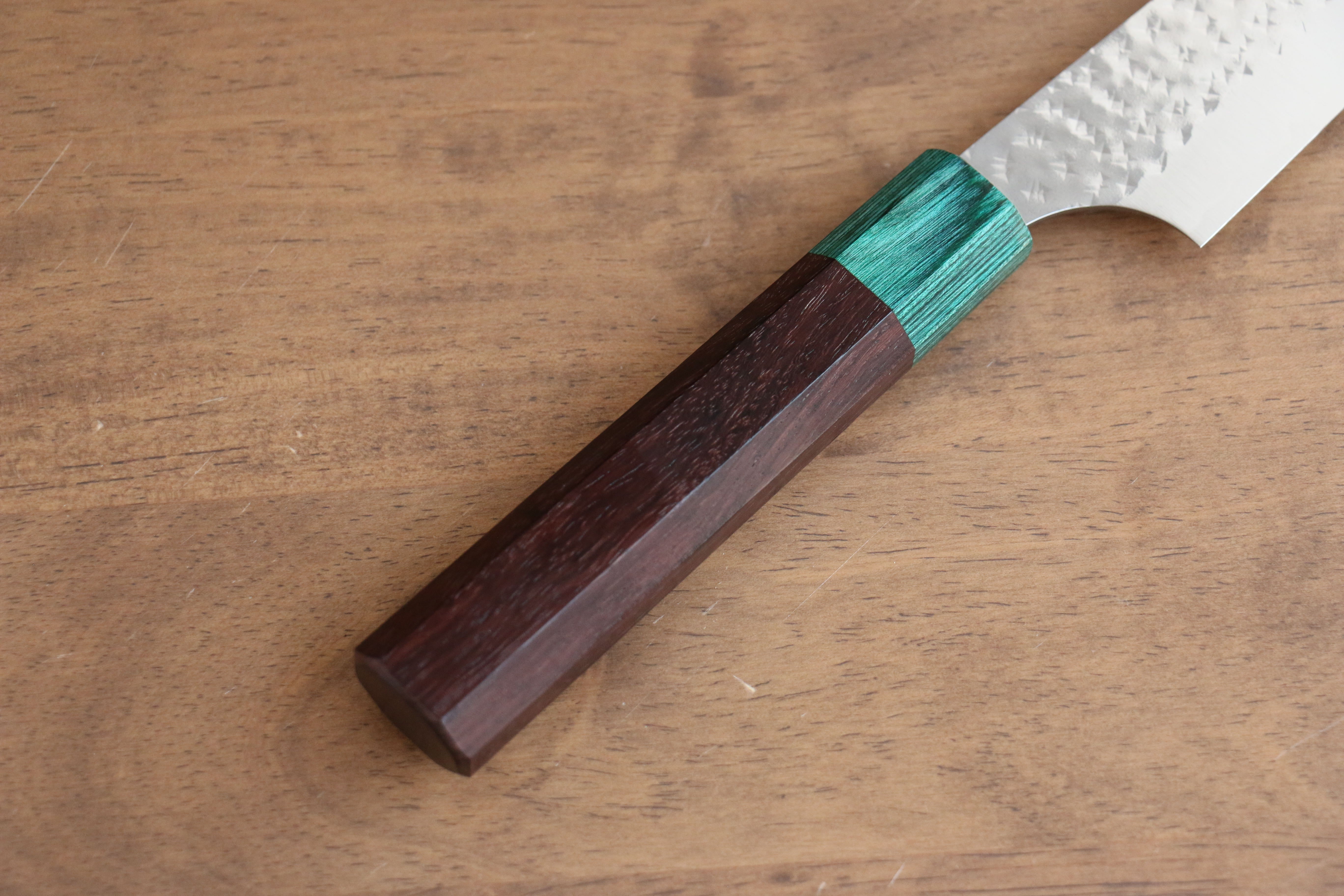 Yu Kurosaki Senko Ei SG2 Hammered Sujihiki 240mm Shitan (ferrule: Green Pakka wood) Handle - Seisuke Knife