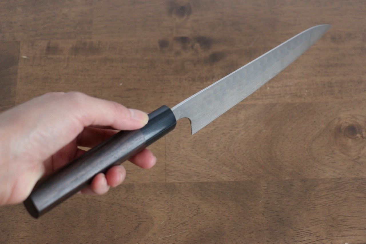 Nao Yamamoto SRS13 Damascus Maru Hammered Petty-Utility 160mm Shitan Handle - Seisuke Knife