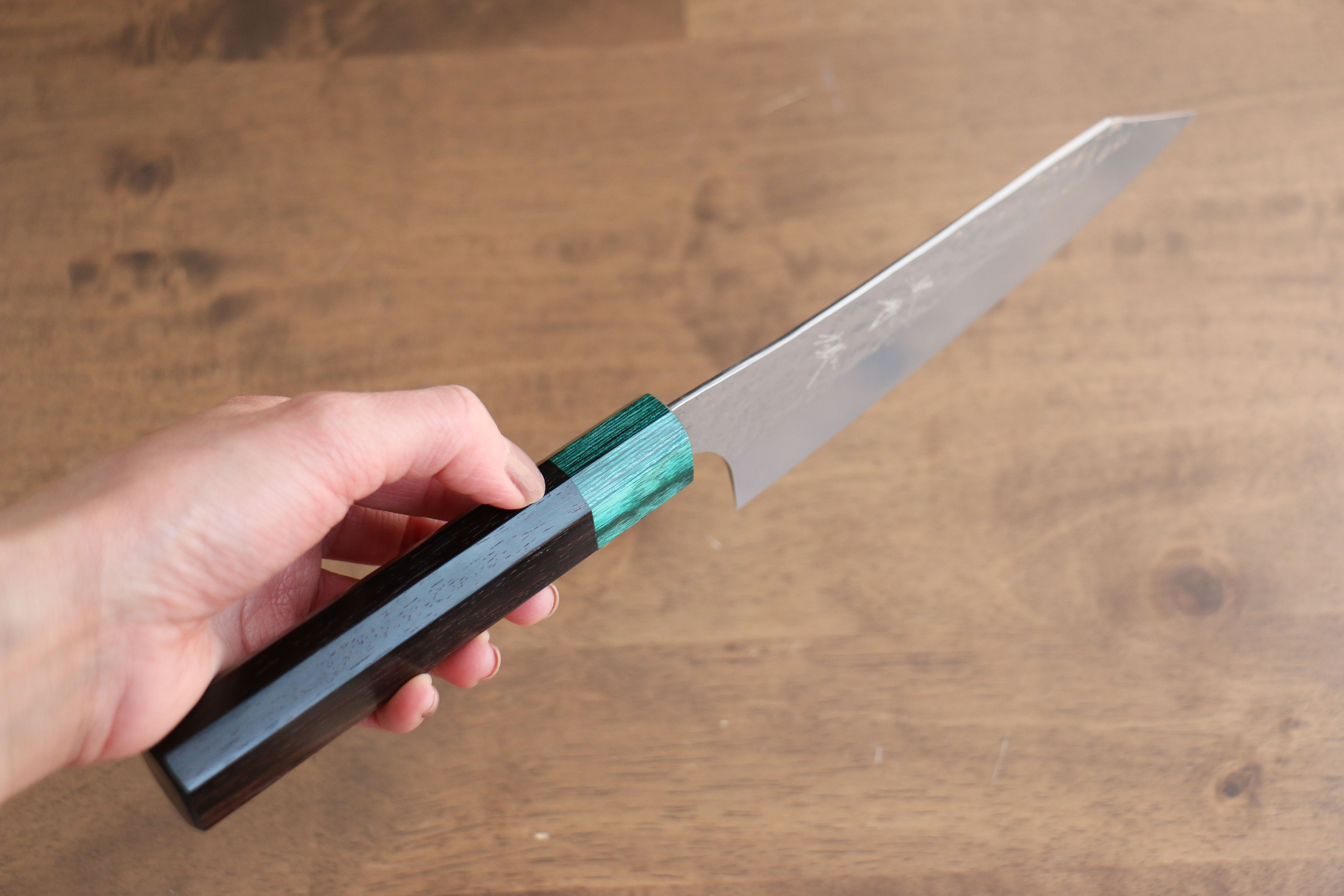 Yu Kurosaki Senko Ei SG2 Hammered Santoku 165mm Shitan (ferrule: Green Pakka wood) Handle - Seisuke Knife