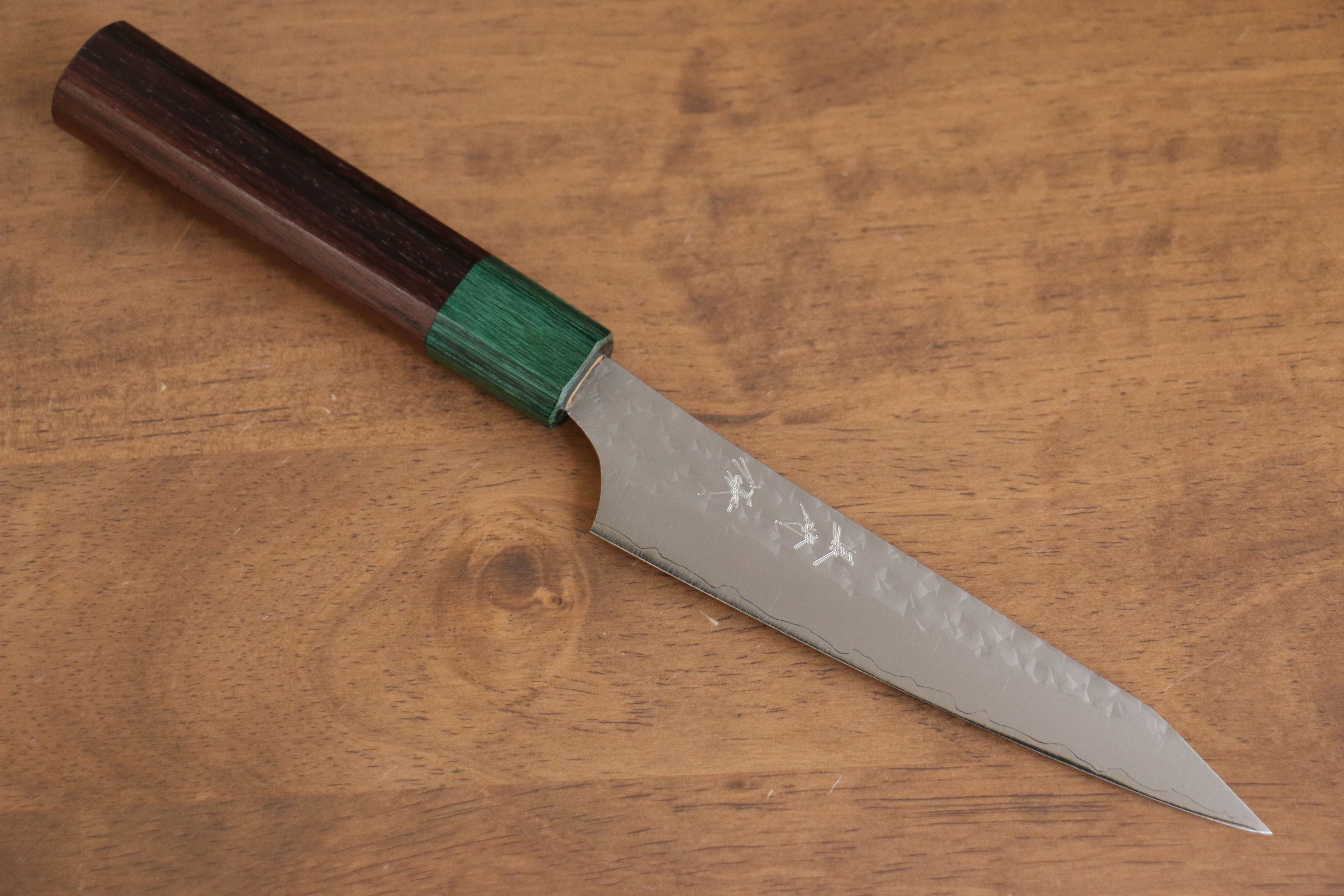 Yu Kurosaki Senko Ei SG2 Hammered Petty-Utility 130mm Shitan (ferrule: Green Pakka wood) Handle - Seisuke Knife