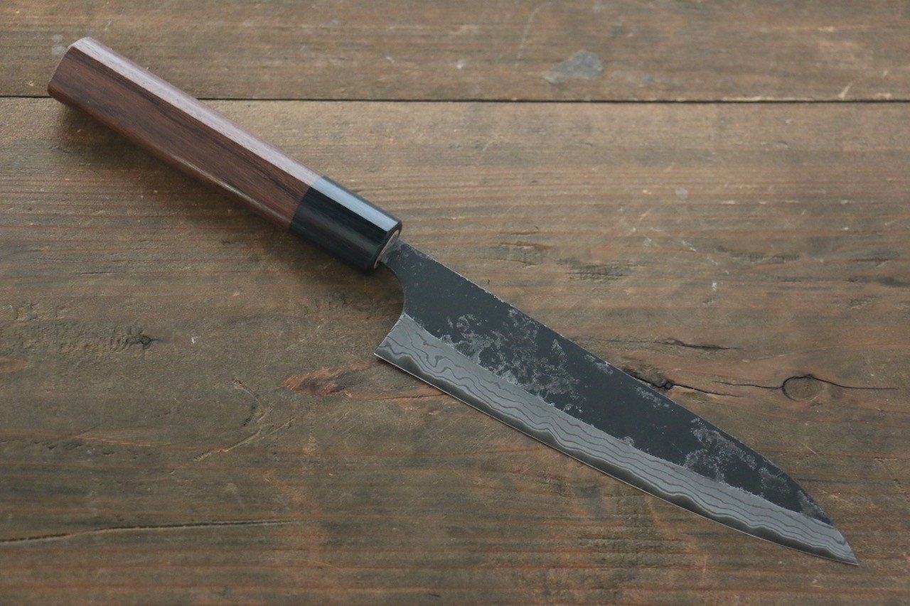 Shungo Ogata White Steel No.2 Kurouchi Damascus Petty-Utility 150mm Shitan Handle - Seisuke Knife