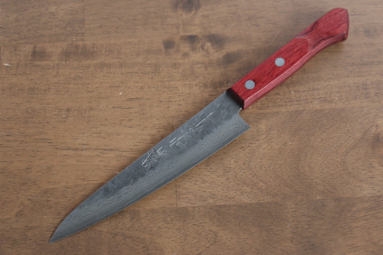 Nao Yamamoto VG10 Hammered Damascus Nashiji Petty-Utility 160mm Red Pakkawood Handle - Seisuke Knife