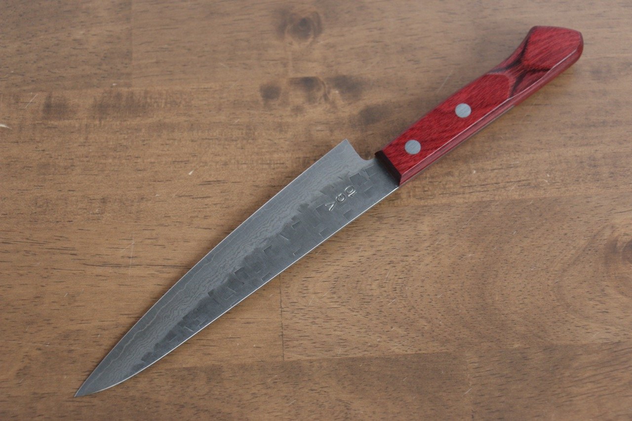 Nao Yamamoto VG10 Hammered Damascus Nashiji Petty-Utility 160mm Red Pakkawood Handle - Seisuke Knife