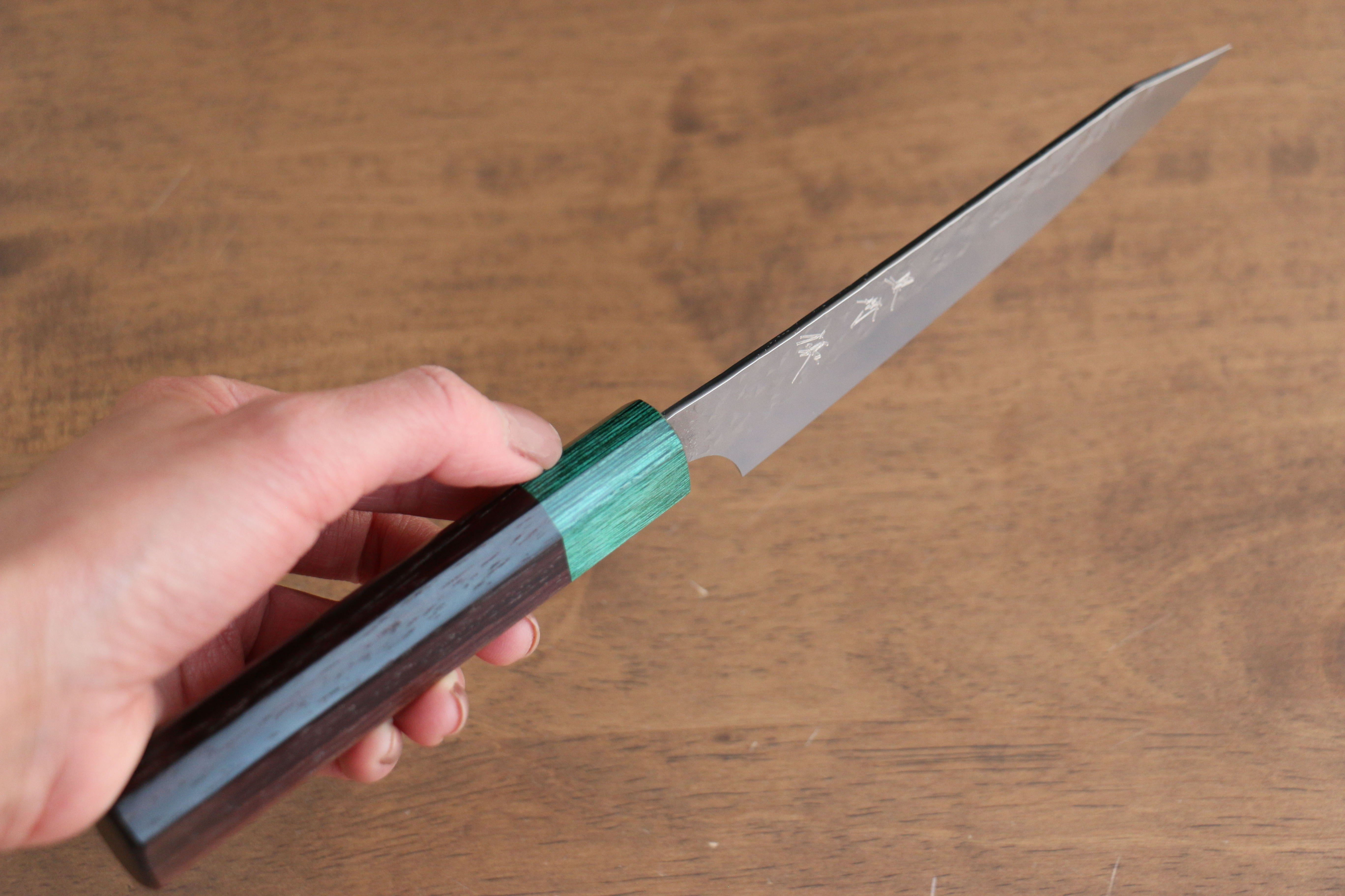 Yu Kurosaki Senko Ei SG2 Hammered Petty-Utility 130mm Shitan (ferrule: Green Pakka wood) Handle - Seisuke Knife